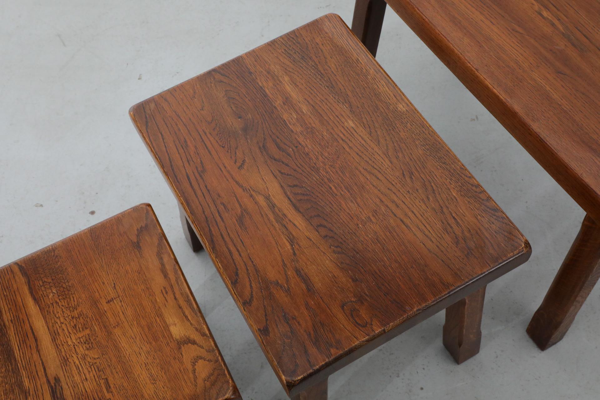 Pierre Chapo Style Brutalist Dark Stained Oak Nesting Tables 9