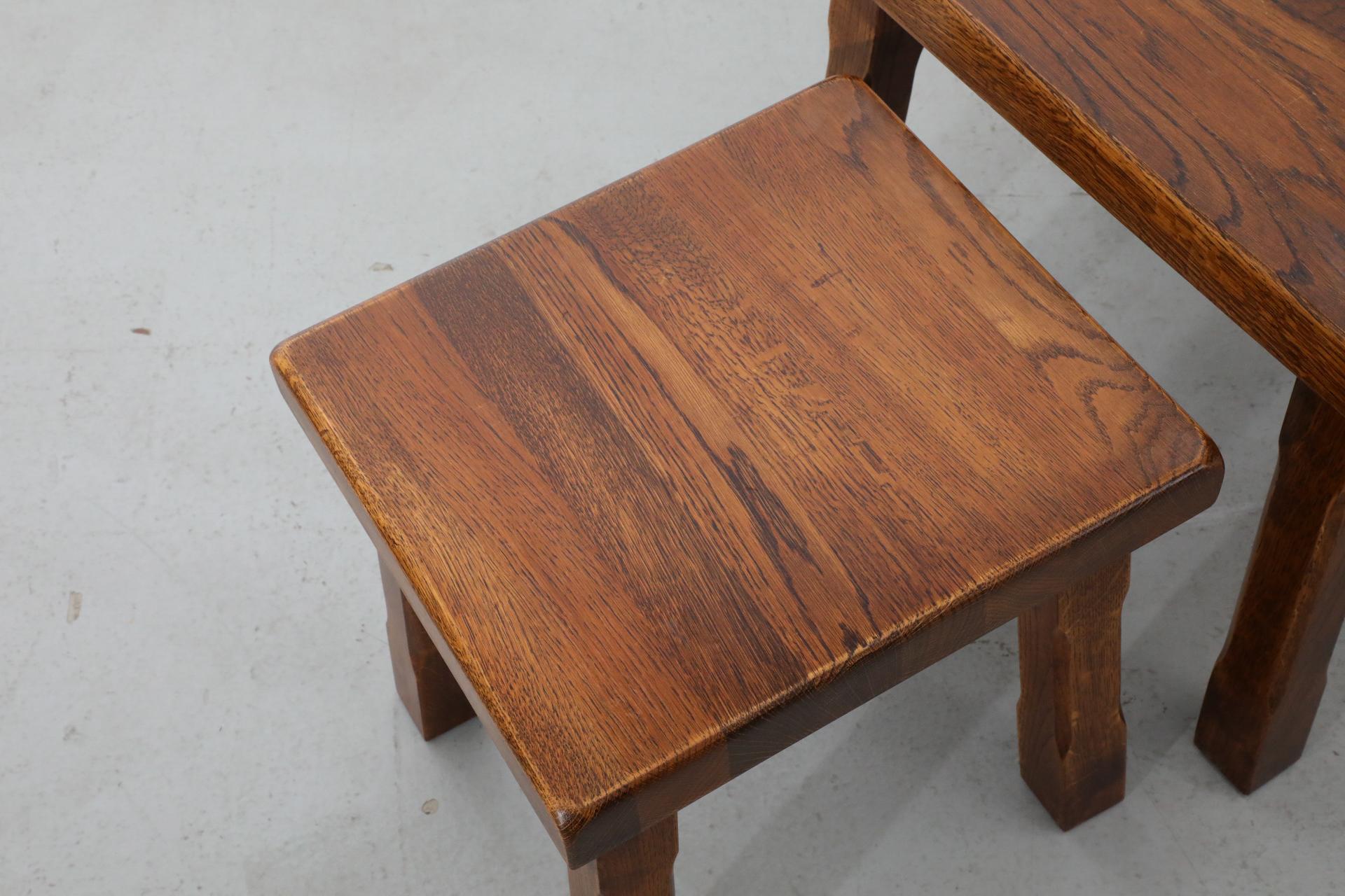 Pierre Chapo Style Brutalist Dark Stained Oak Nesting Tables 10