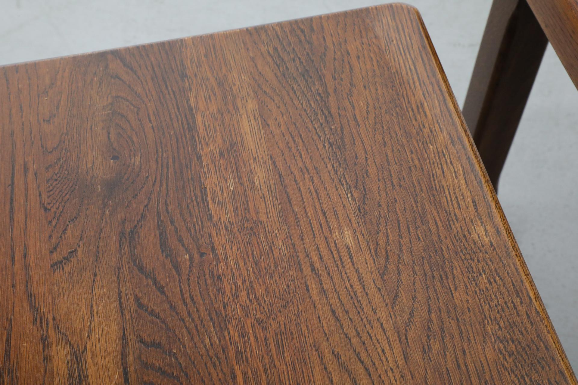 Pierre Chapo Style Brutalist Dark Stained Oak Nesting Tables 11