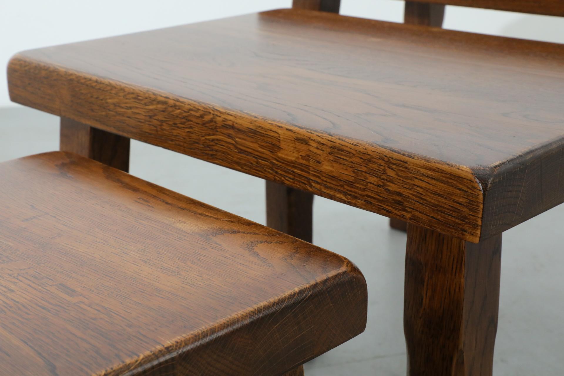 Pierre Chapo Style Brutalist Dark Stained Oak Nesting Tables 12