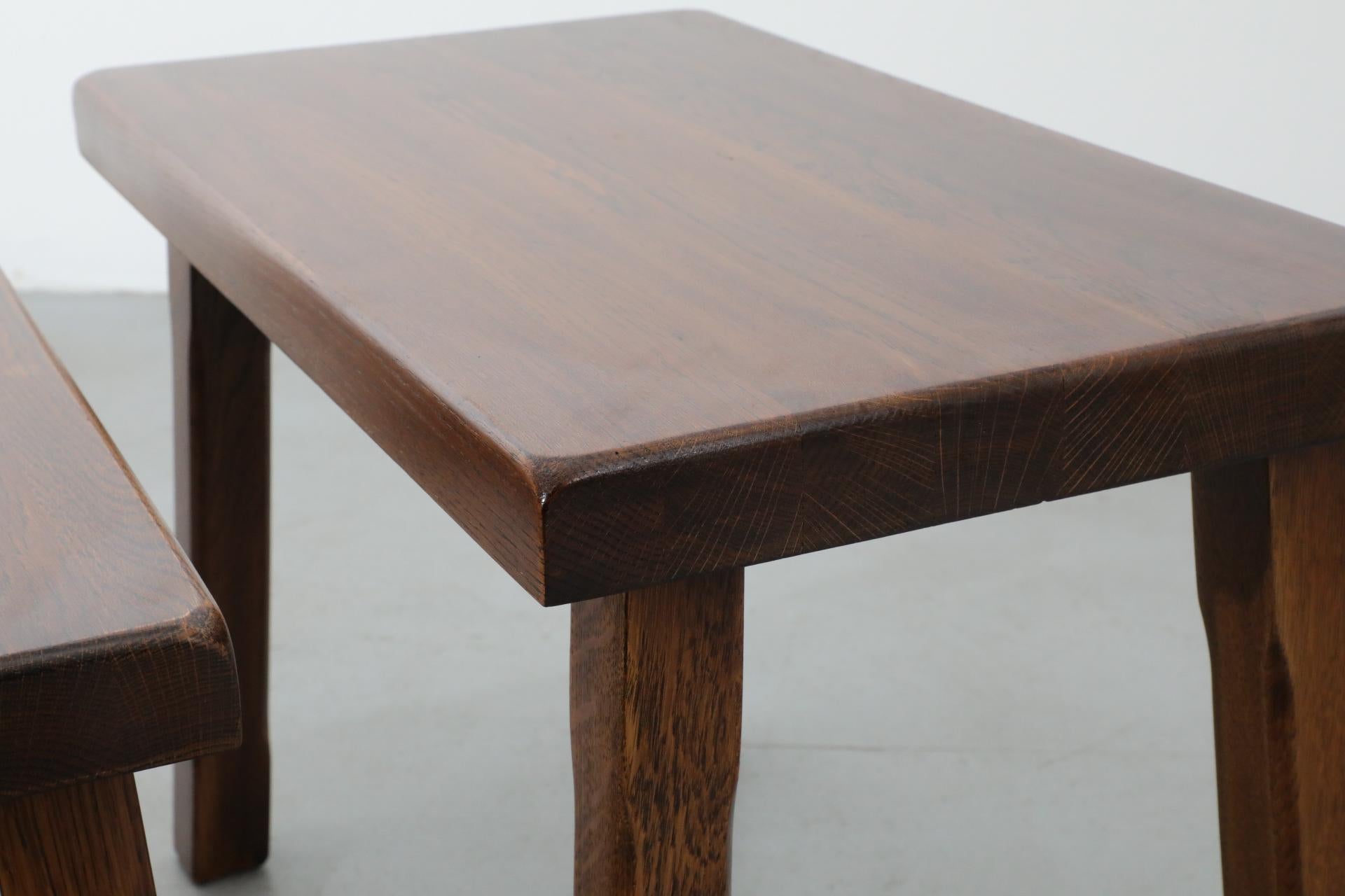 Pierre Chapo Style Brutalist Dark Stained Oak Nesting Tables 13