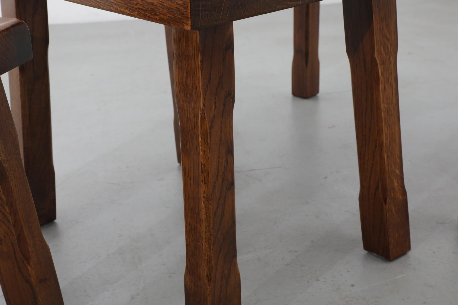 Pierre Chapo Style Brutalist Dark Stained Oak Nesting Tables 15