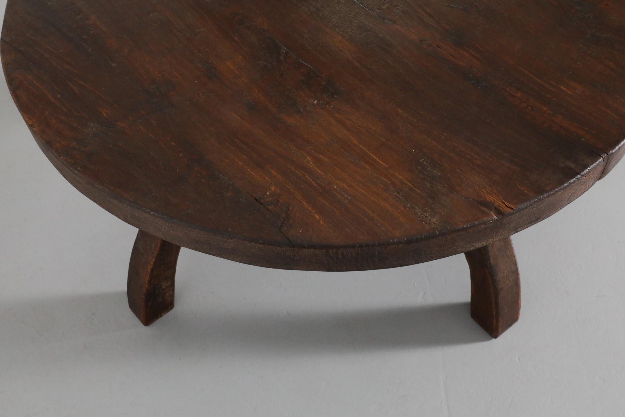 Pierre Chapo Style Brutalist Oak Coffee Table with Curved Legs 5