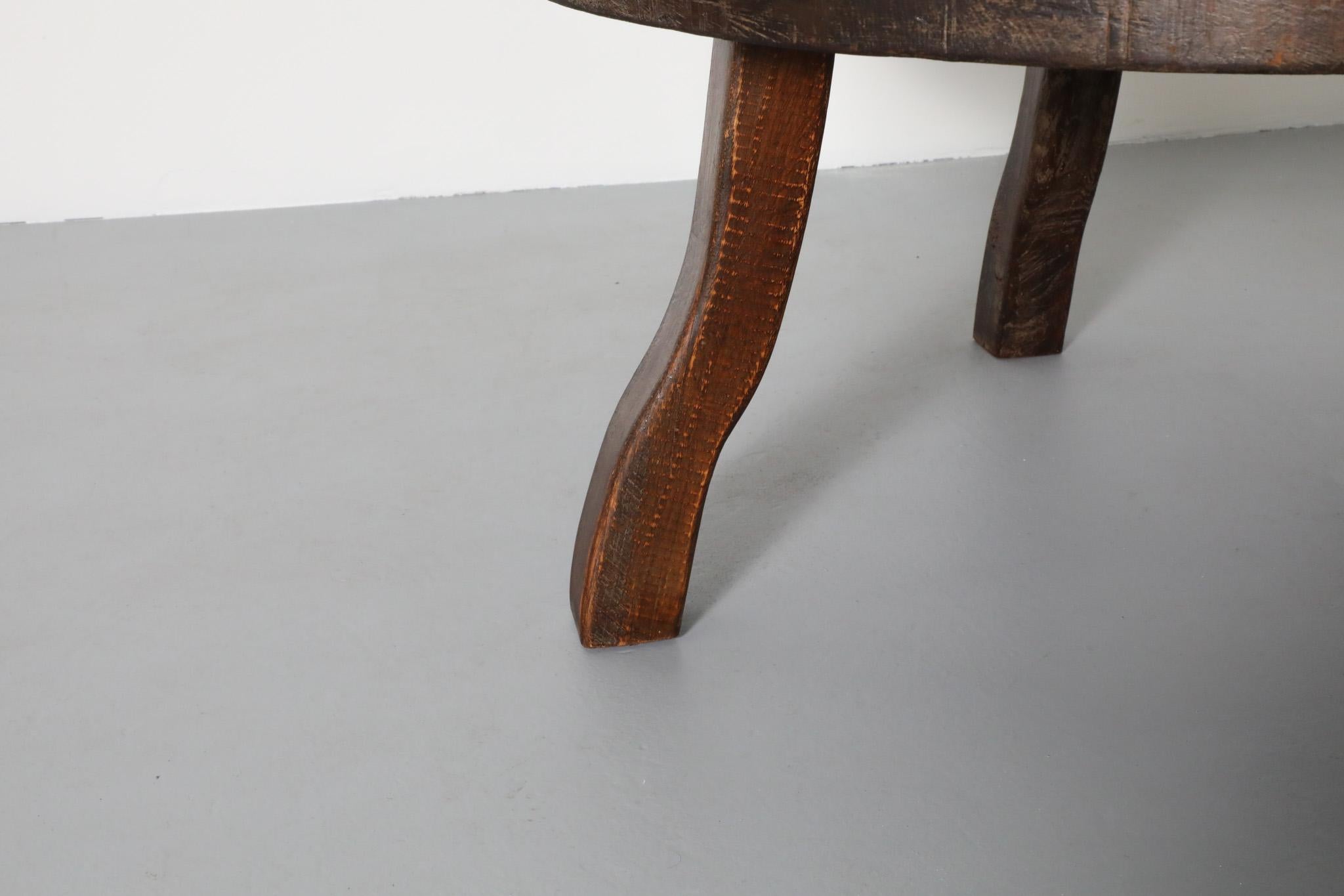 Pierre Chapo Style Brutalist Oak Coffee Table with Curved Legs 8
