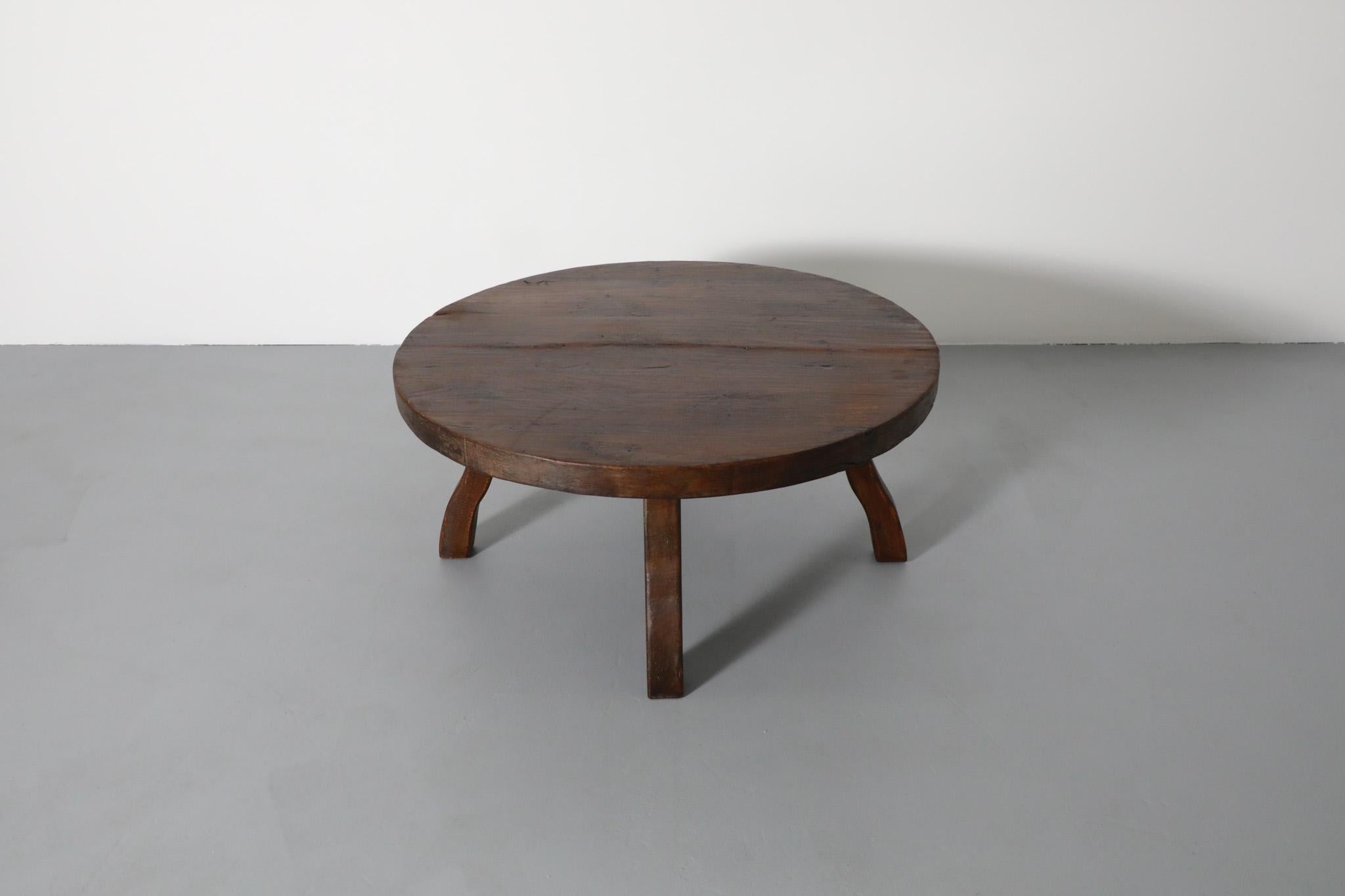 Mid-20th Century Pierre Chapo Style Brutalist Oak Coffee Table with Curved Legs For Sale