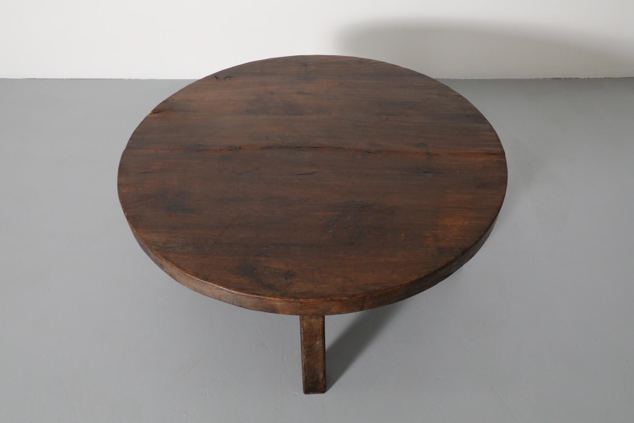 Pierre Chapo Style Brutalist Oak Coffee Table with Curved Legs For Sale 2