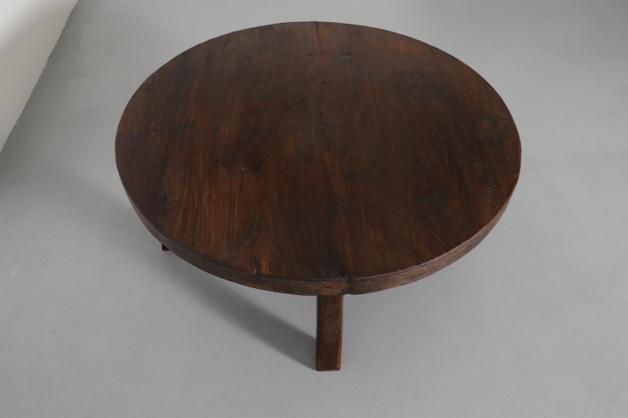 Pierre Chapo Style Brutalist Oak Coffee Table with Curved Legs For Sale 3