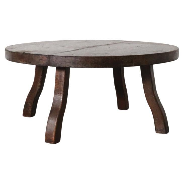 Pierre Chapo Style Brutalist Oak Coffee Table with Curved Legs For Sale