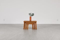 Pierre Chapo Style Brutalist Oak Rectangular Nesting Tables