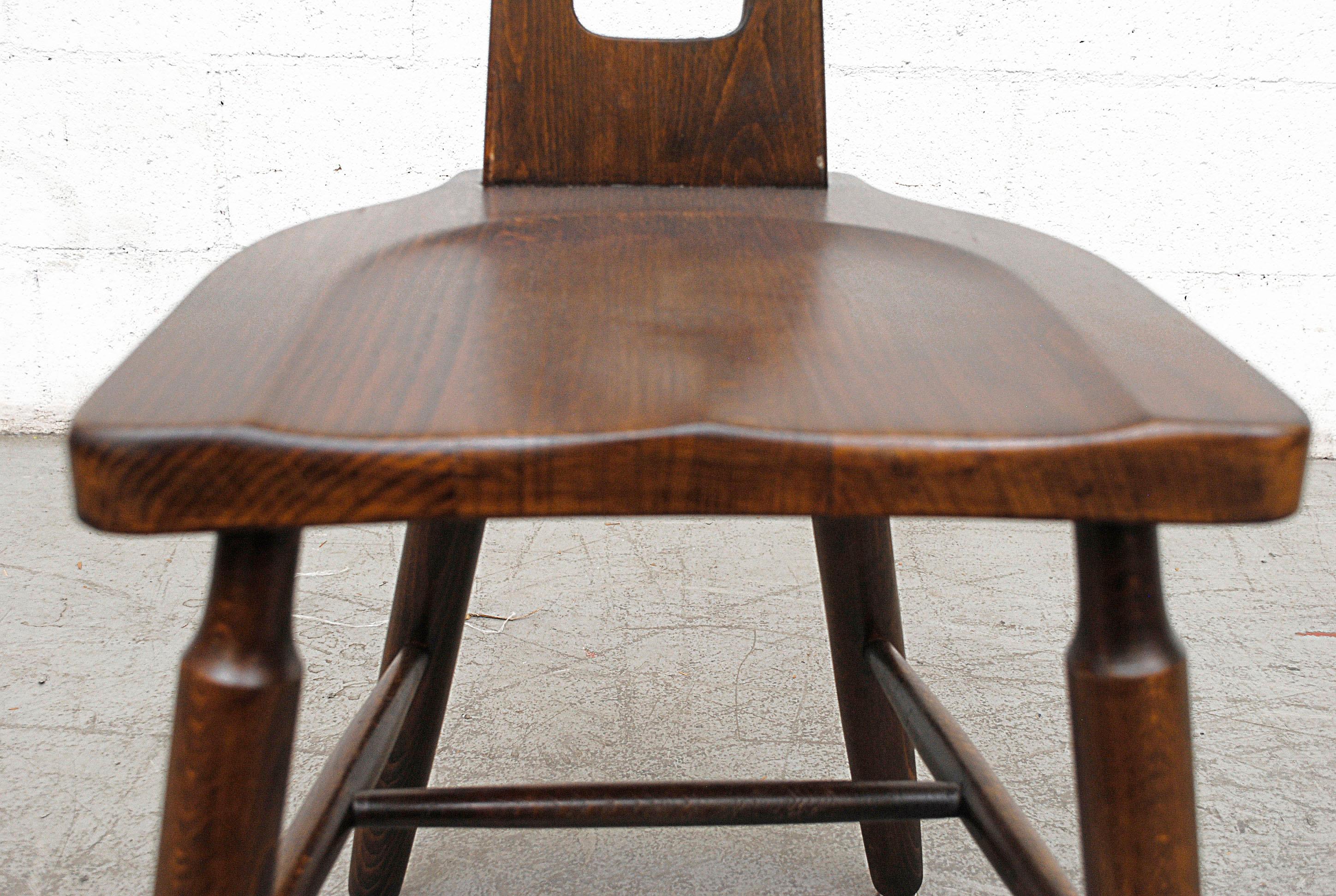 Pierre Chapo Style Brutalist Oak T-Back Dining Chairs 2