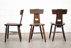 Pierre Chapo Style Brutalist Oak T-Back Dining Chairs