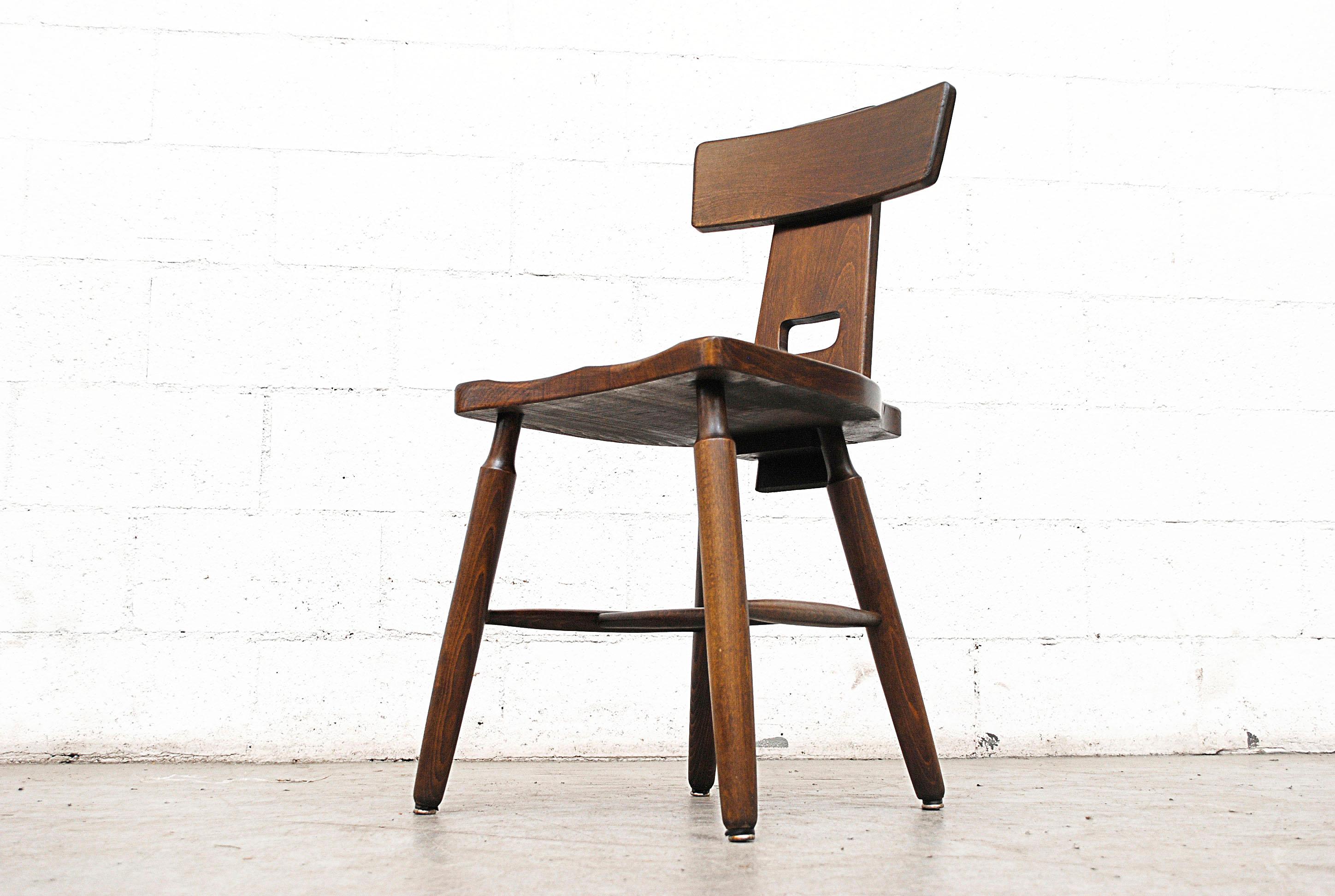 Mid-20th Century Pierre Chapo Style Brutalist Oak T-Back Dining Chairs
