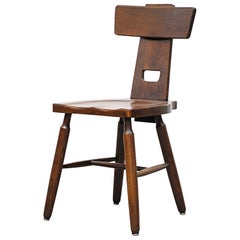 Pierre Chapo Style Brutalist Oak T-Back Dining Chairs 