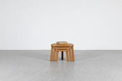 Pierre Chapo Style Brutalist Oak Triangle Nesting Tables