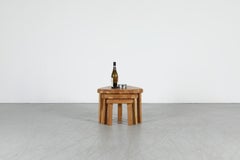 Pierre Chapo Style Brutalist Oak Triangular Nesting Tables, Set of 3