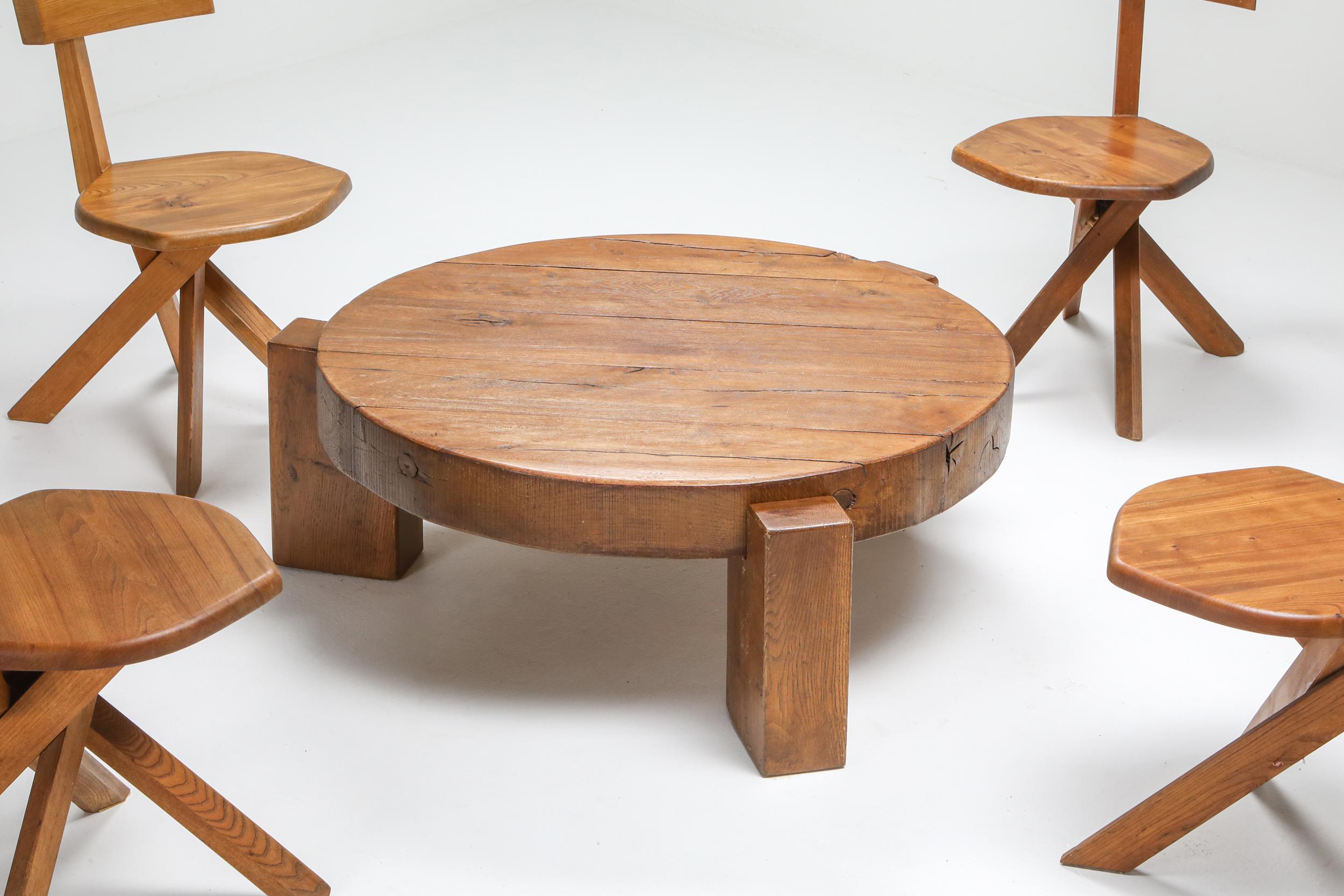Pierre Chapo Style Coffee Table in Solid Oak 2