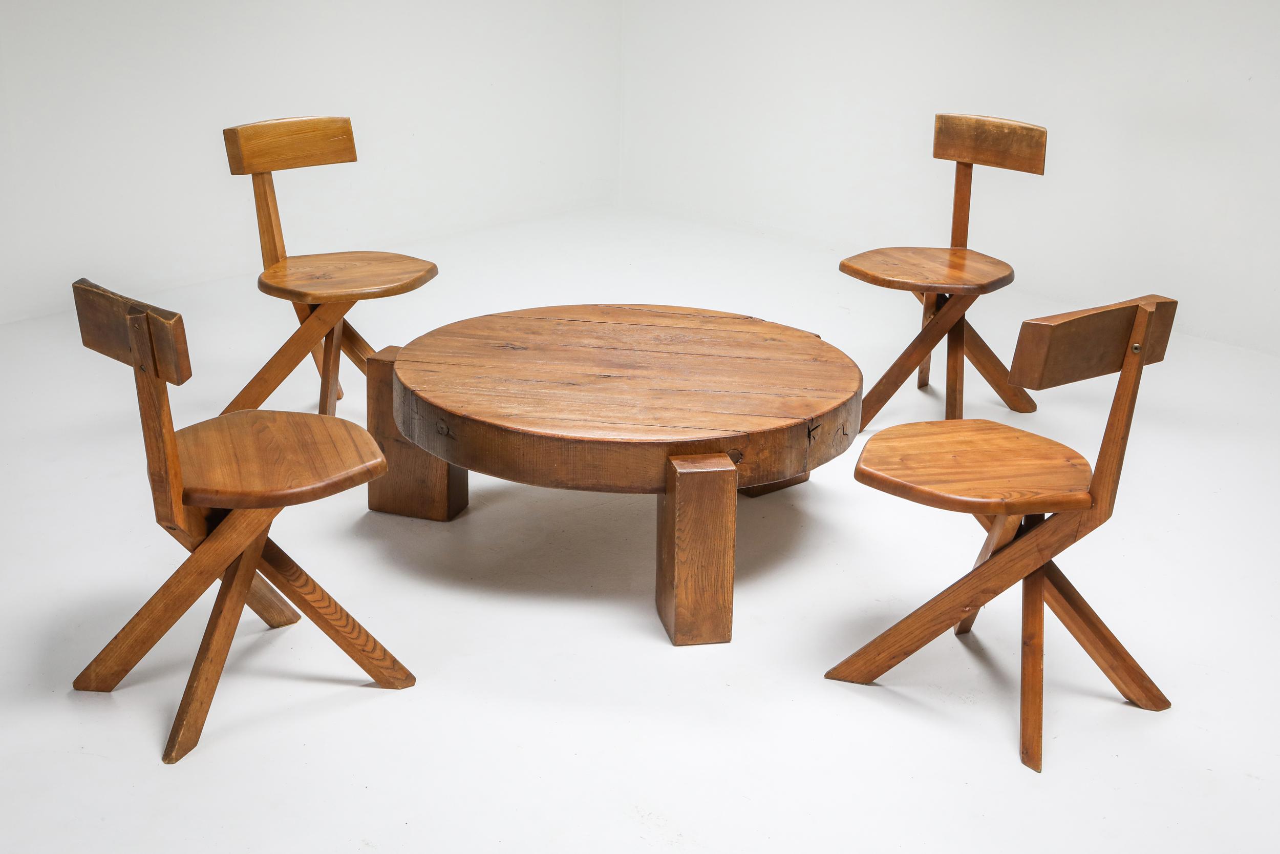 Pierre Chapo Style Coffee Table in Solid Oak 5