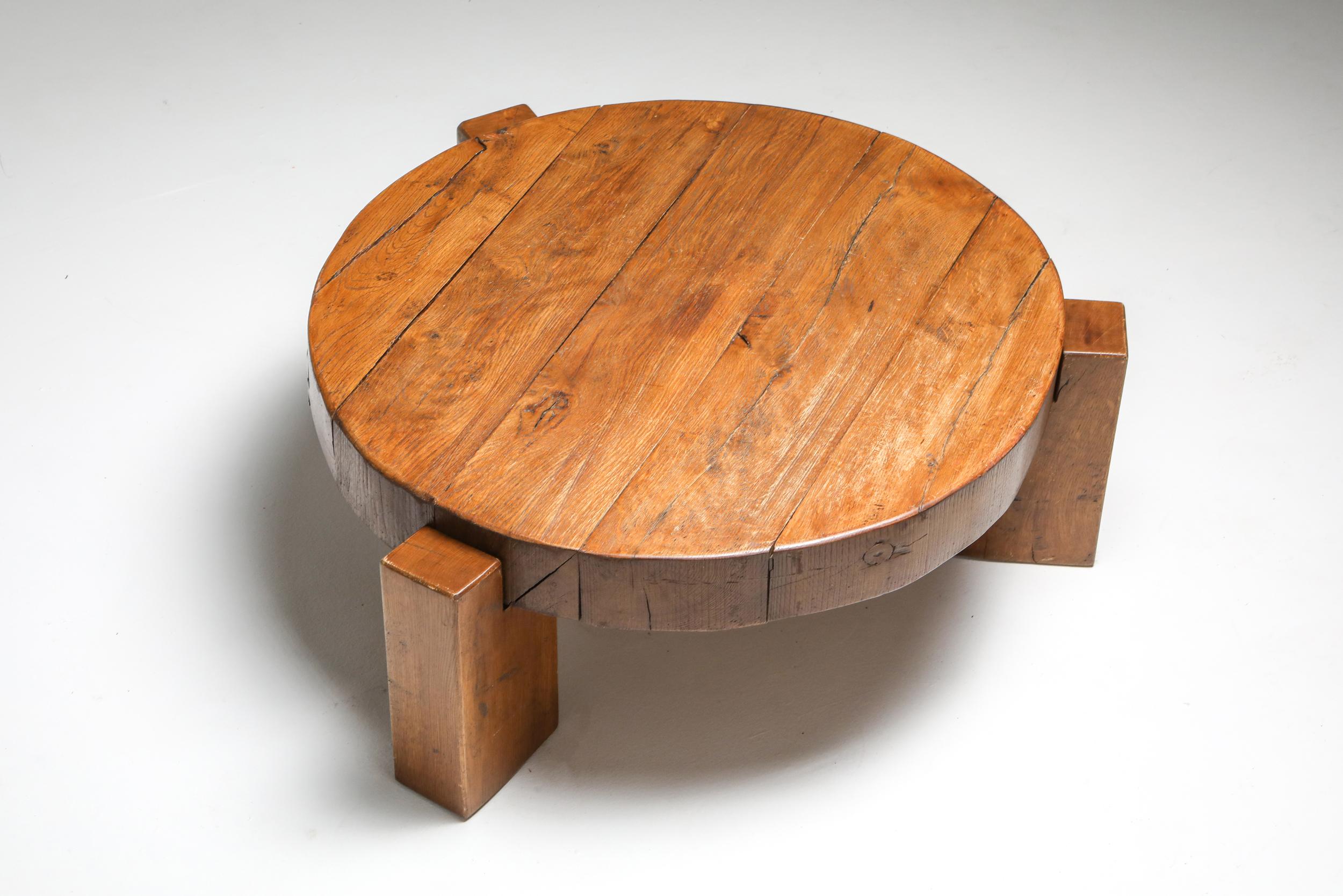 Mid-Century Modern Pierre Chapo Style Coffee Table in Solid Oak