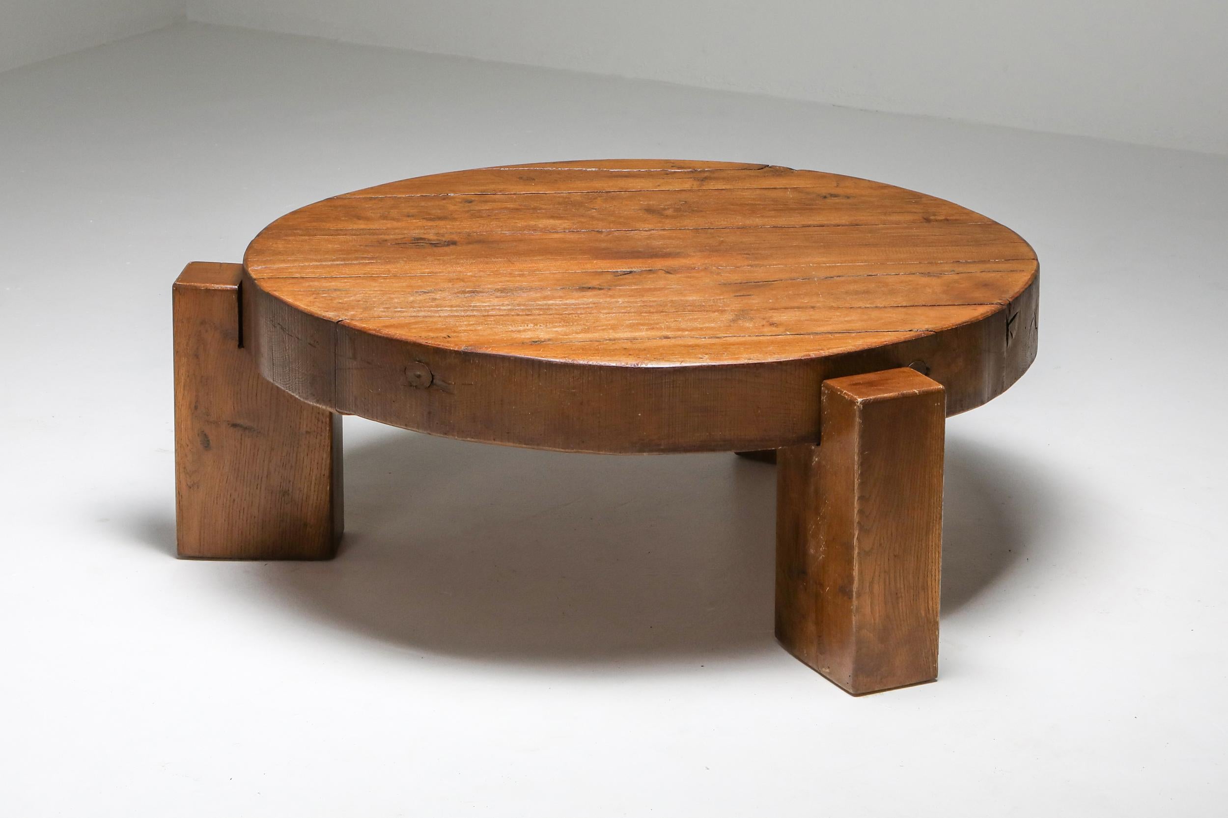 Pierre Chapo Style Coffee Table in Solid Oak In Excellent Condition In Antwerp, BE