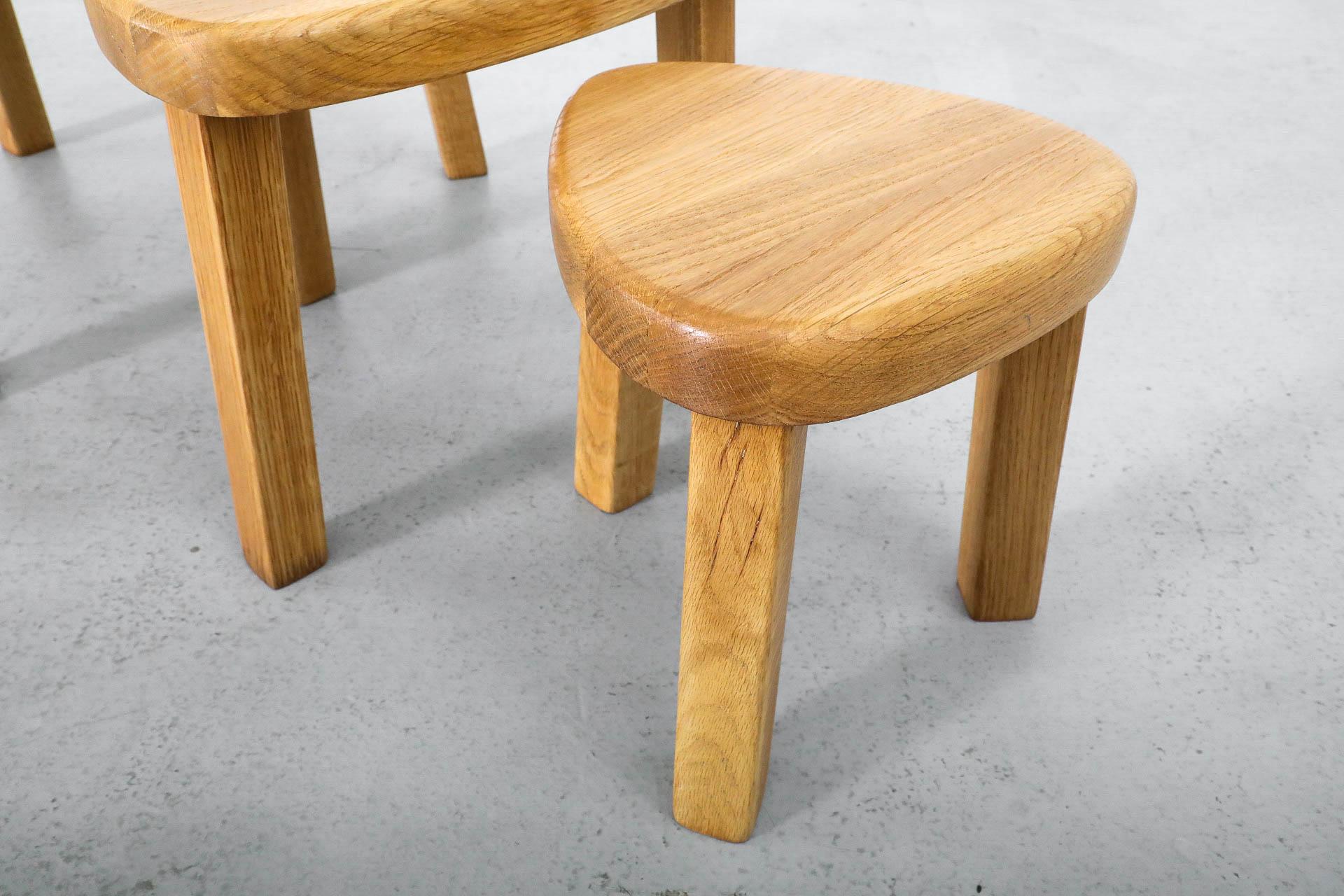 Pierre Chapo Style Curved Triangular Solid Oak Nesting Table Set 11