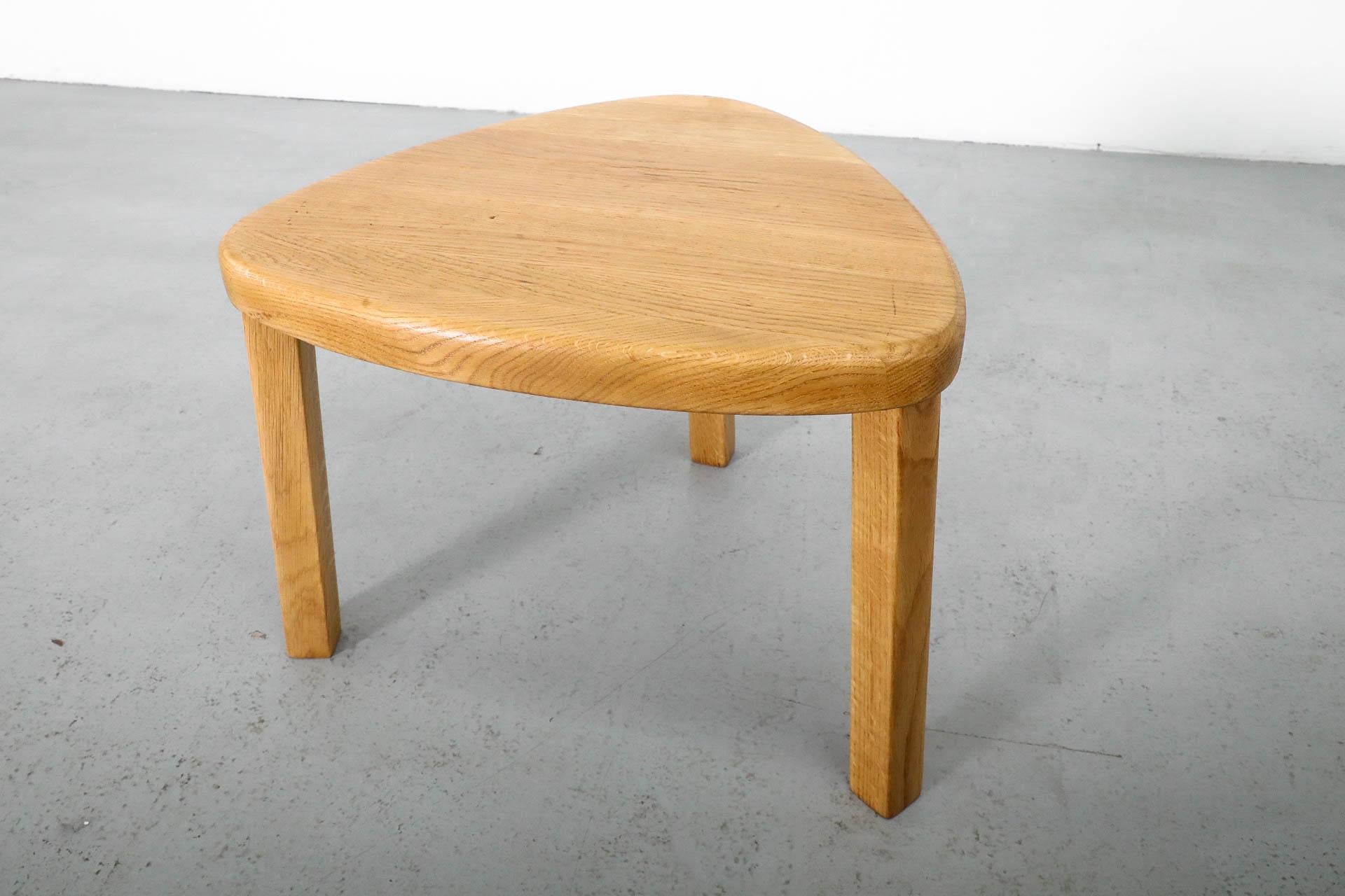 Pierre Chapo Style Curved Triangular Solid Oak Nesting Table Set 13