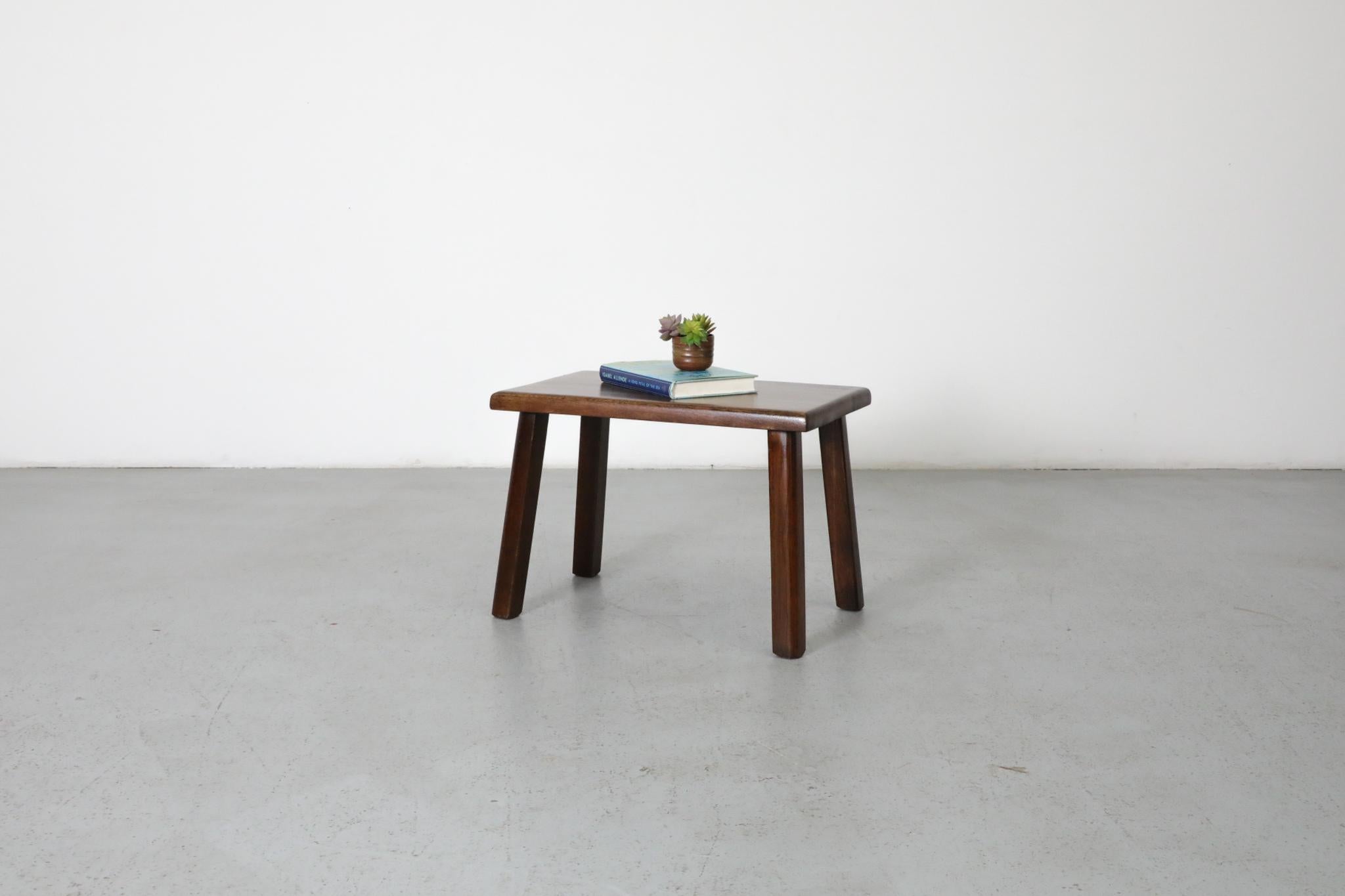 Brutalist oak side table inspired by Pierre Chapo with beautiful grain and rounded legs. Perfect little side table or foot stool. (Not recommended to hold full adult weight). Lightly refinished, in otherwise original condition with wear and some