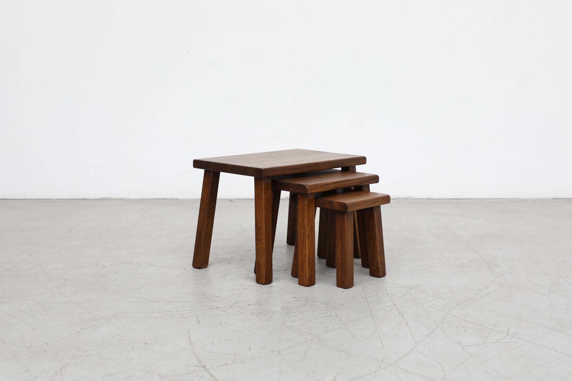 Mid-Century Modern Pierre Chapo Style Oak Nesting Tables