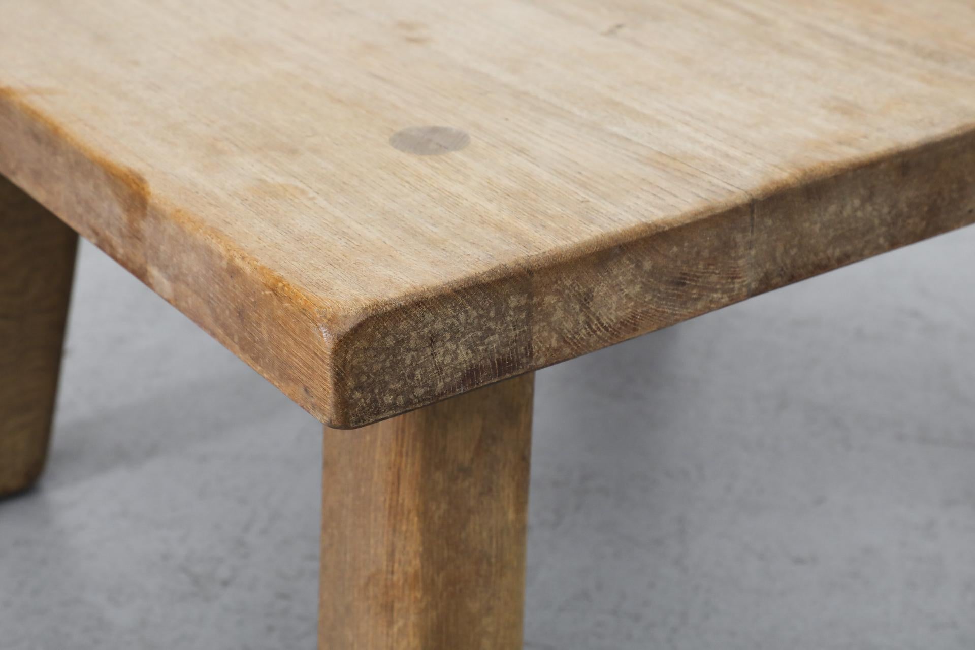 Pierre Chapo Style Square Brutalist Oak Coffee Table with Thick Top For Sale 5