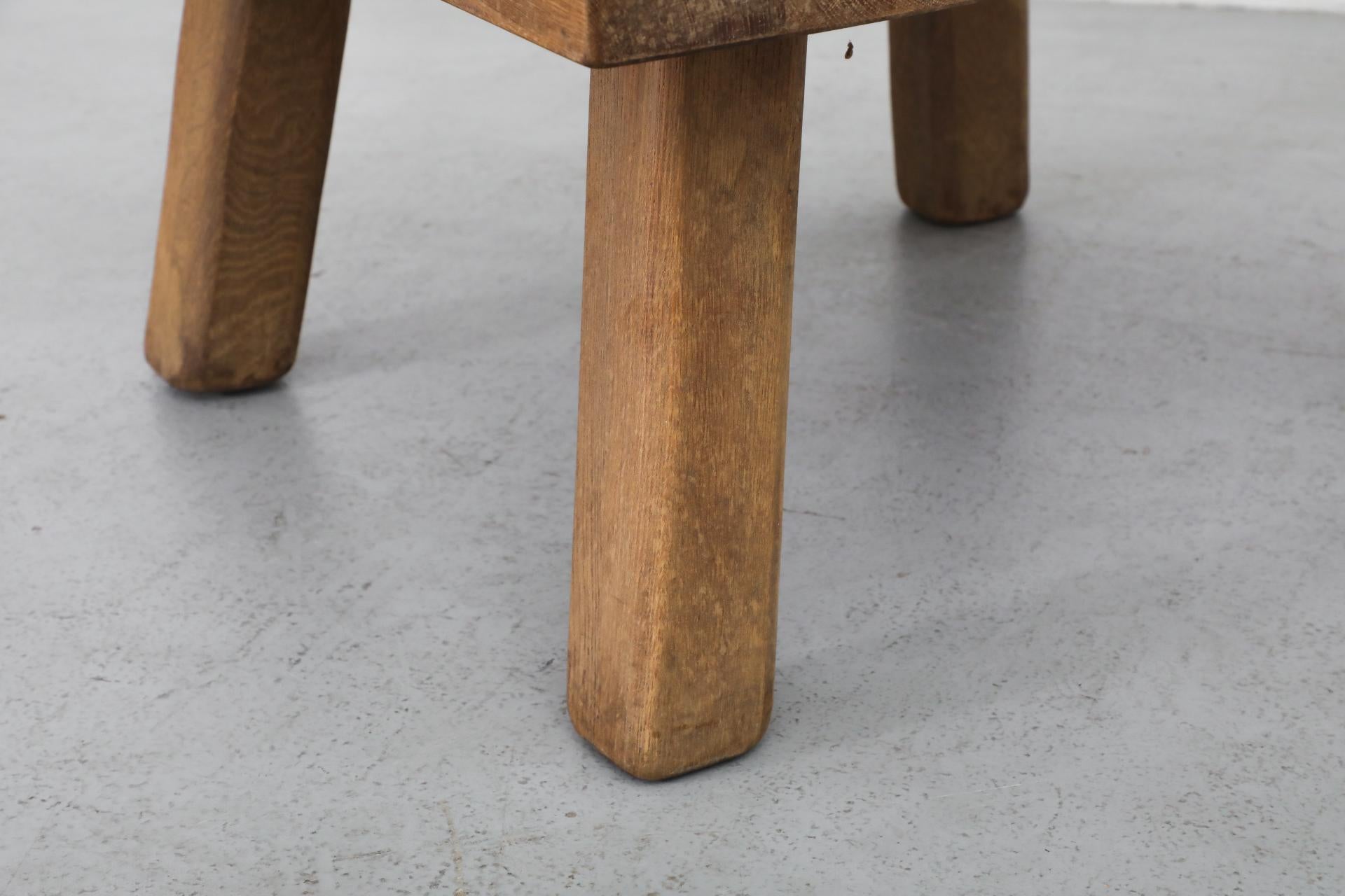 Pierre Chapo Style Square Brutalist Oak Coffee Table with Thick Top For Sale 6