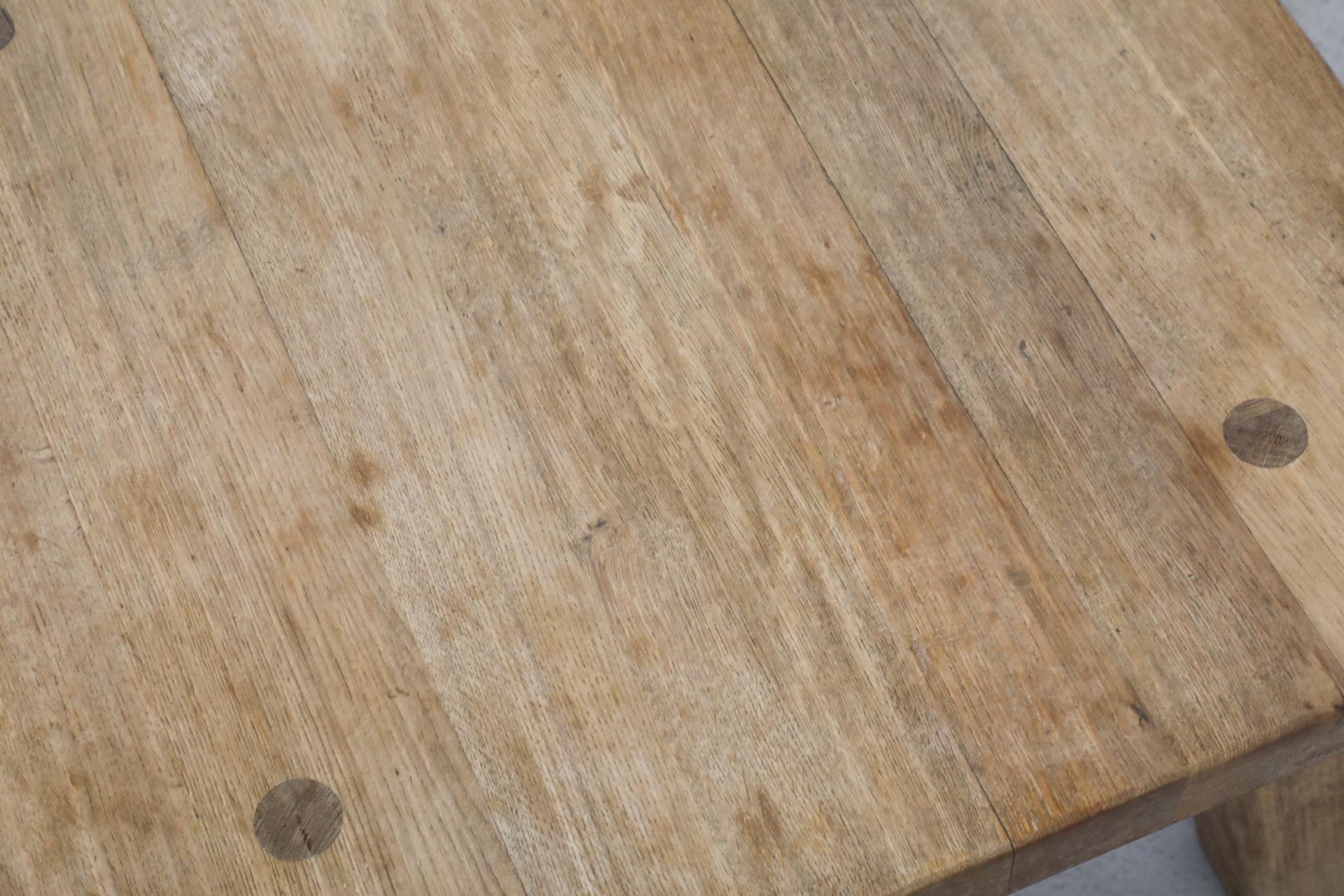 Pierre Chapo Style Square Brutalist Oak Coffee Table with Thick Top For Sale 7