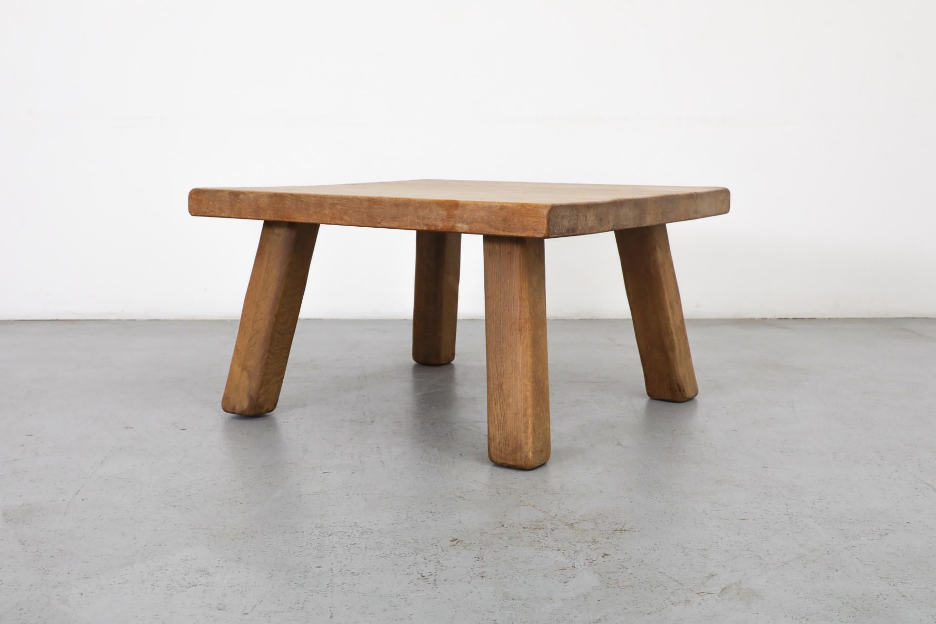 Pierre Chapo Style Square Brutalist Oak Coffee Table with Thick Top For Sale 3