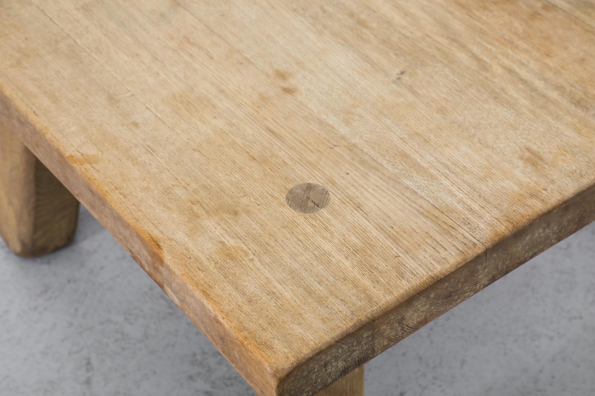 Pierre Chapo Style Square Brutalist Oak Coffee Table with Thick Top For Sale 4