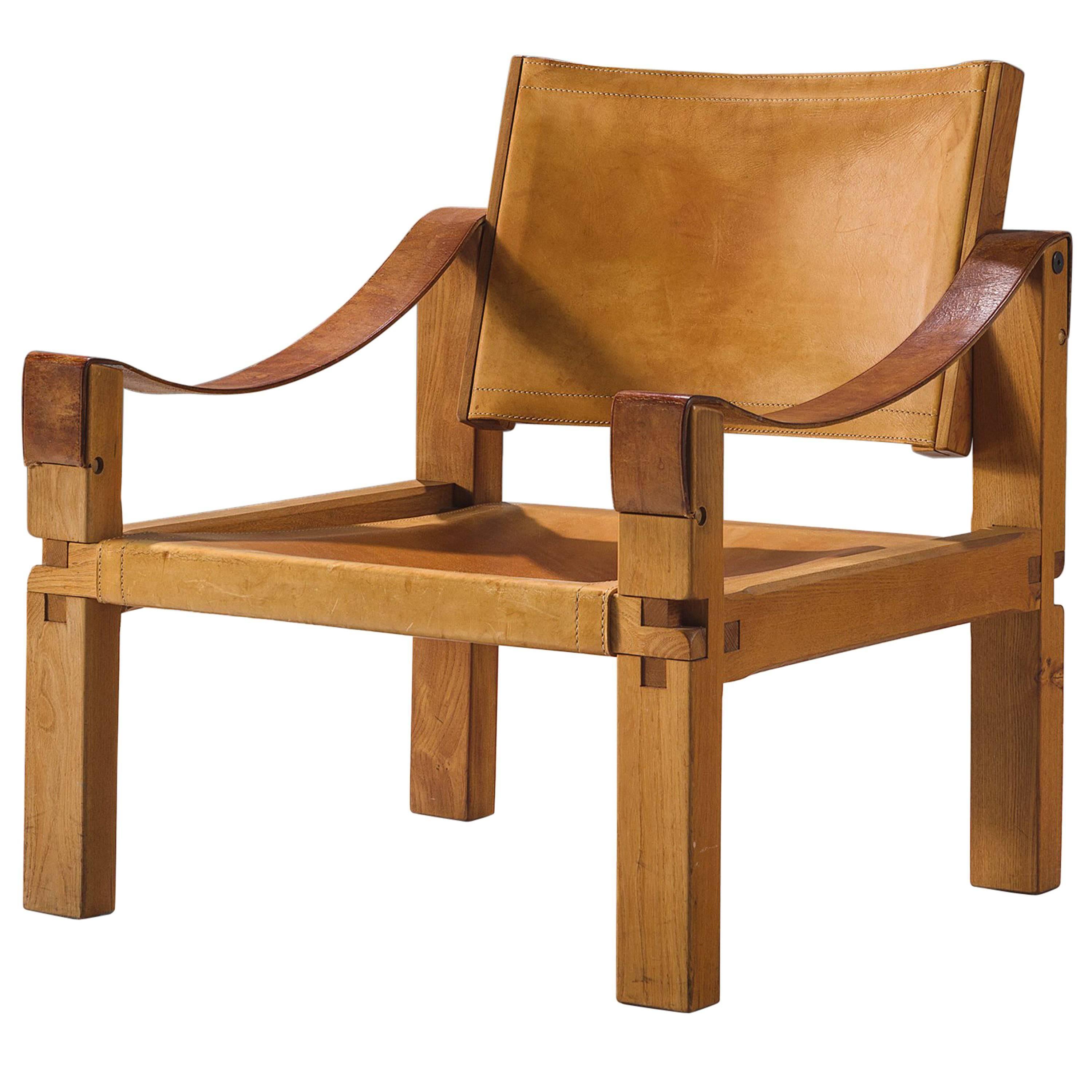 Pierre Chapo 'SX10' Grand Cognac Leather Easy Chair, 1960s