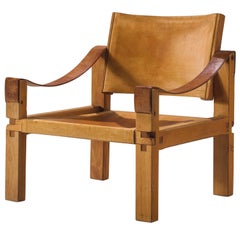 Fauteuil en cuir Grand Cognac « SX10 » de Pierre Chapo, années 1960