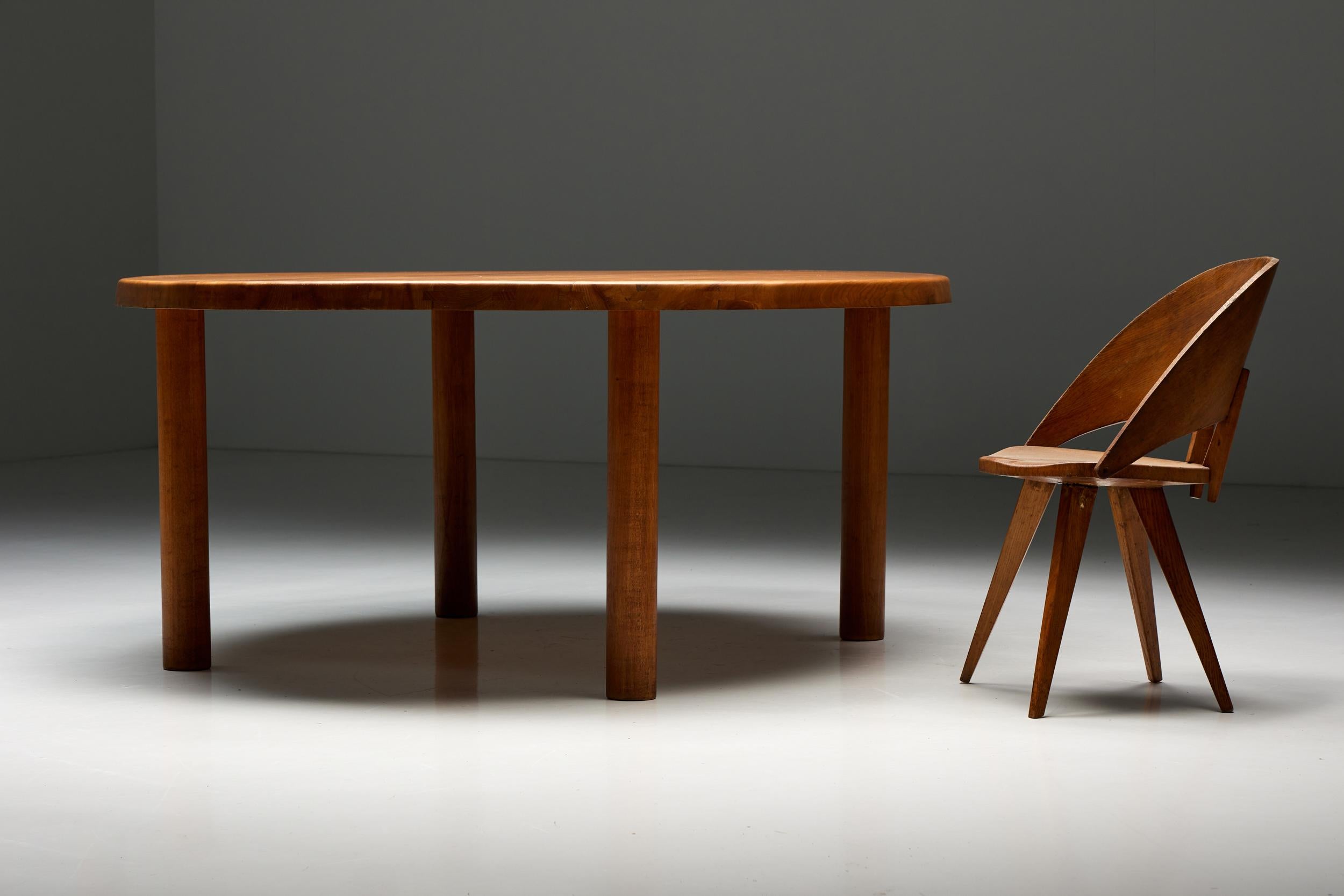 French Pierre Chapo 'T02' Elm Dining Table, France, 1960s