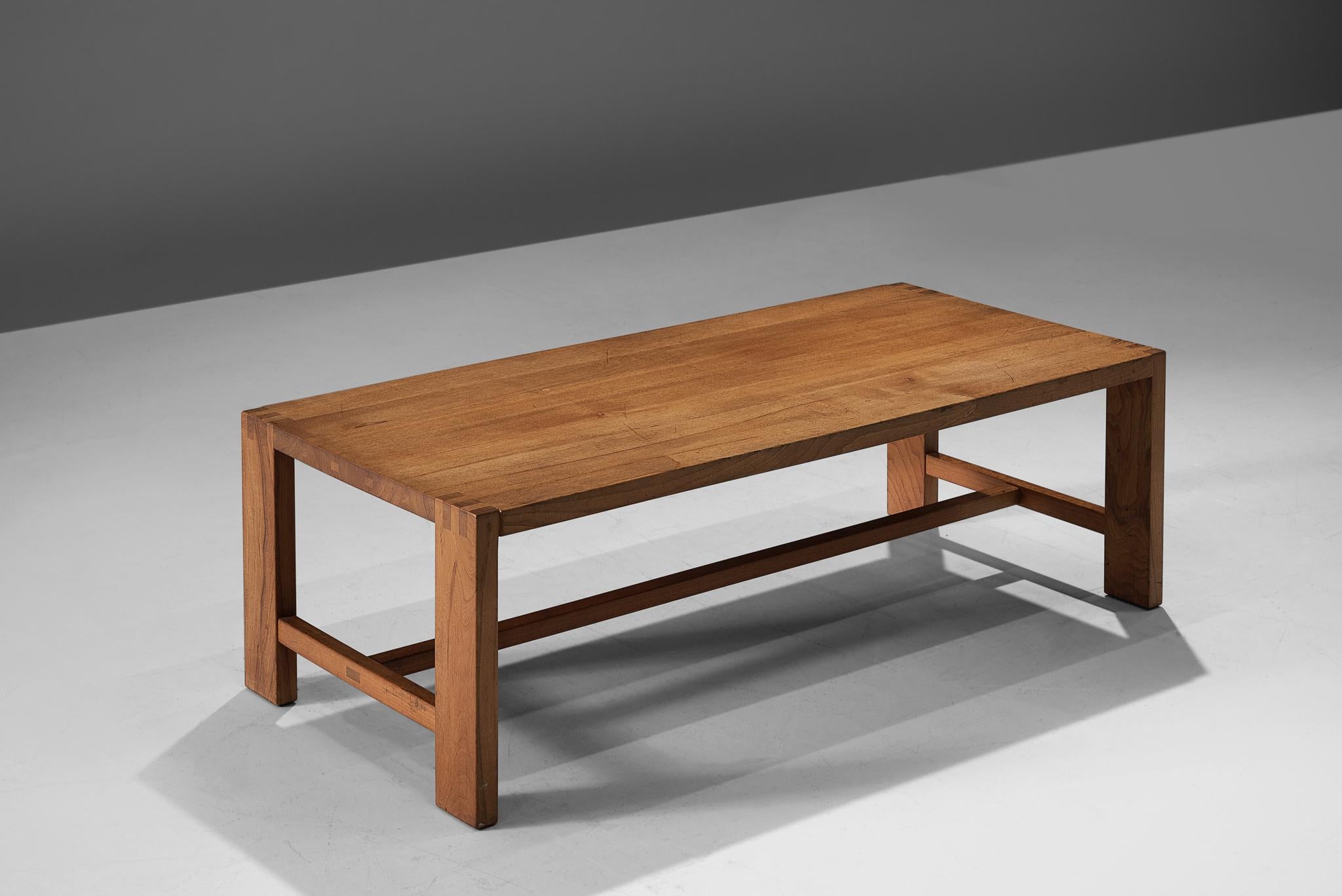 Pierre Chapo, T06A coffee table, solid elm, France, 1960.

A rectangular-shaped coffee table by Pierre Chapo from the 1960s. The cocktail table is modest and rationalist in its design with a H-shaped rod that connects the legs. All attention goes