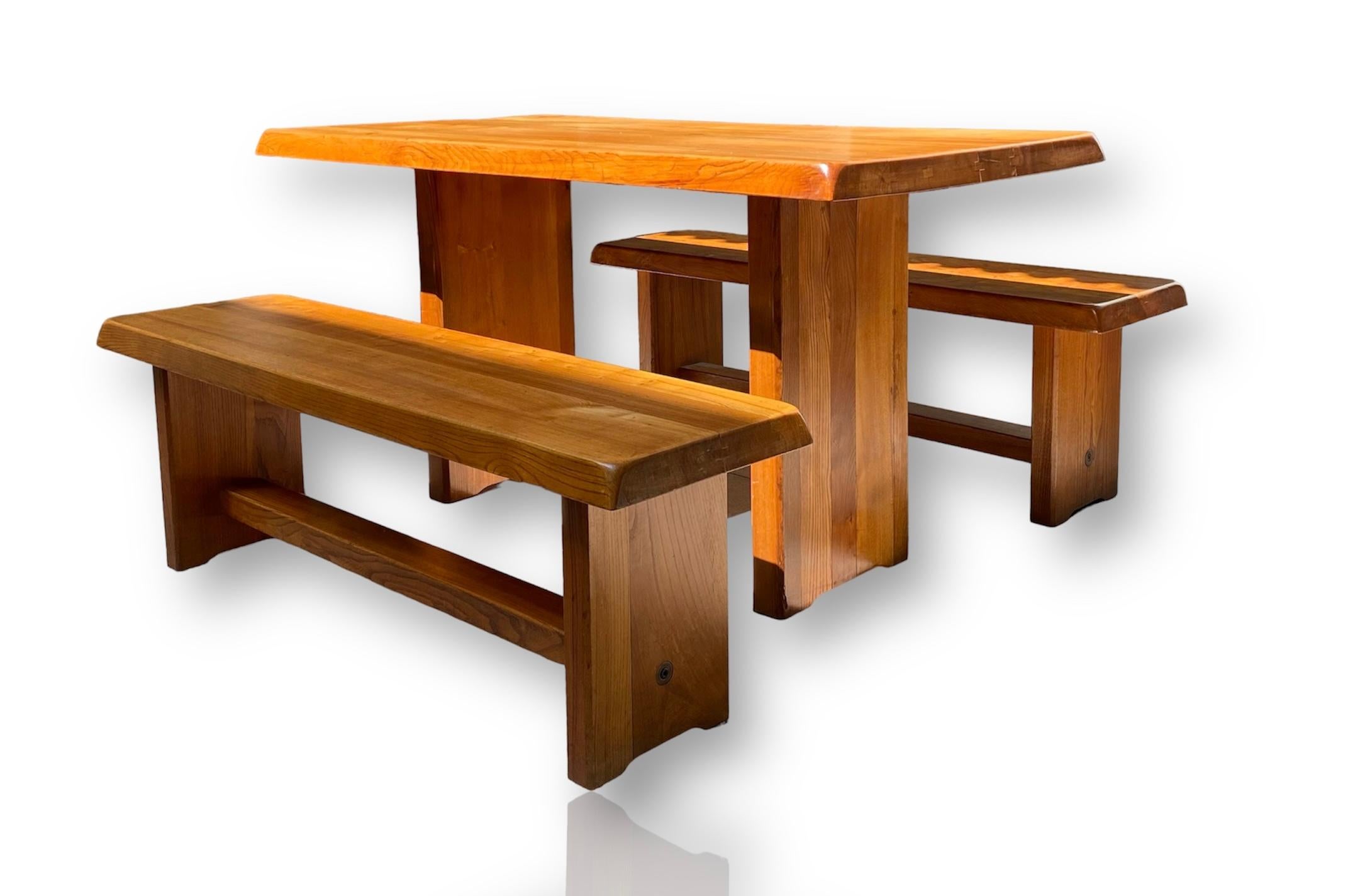 Pierre Chapo - T14a Table and Benches Set - circa 1970 For Sale 11