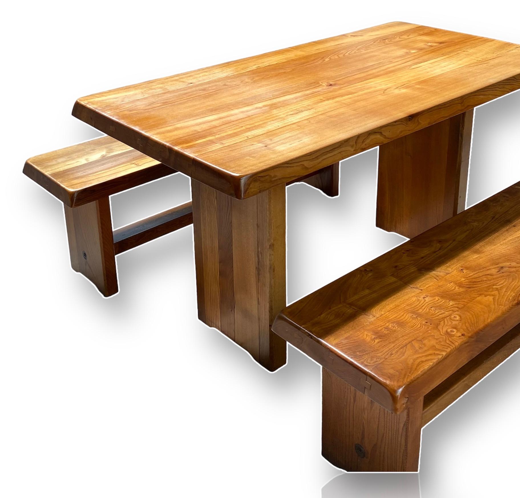 Pierre Chapo - T14a Table and Benches Set - circa 1970 For Sale 12