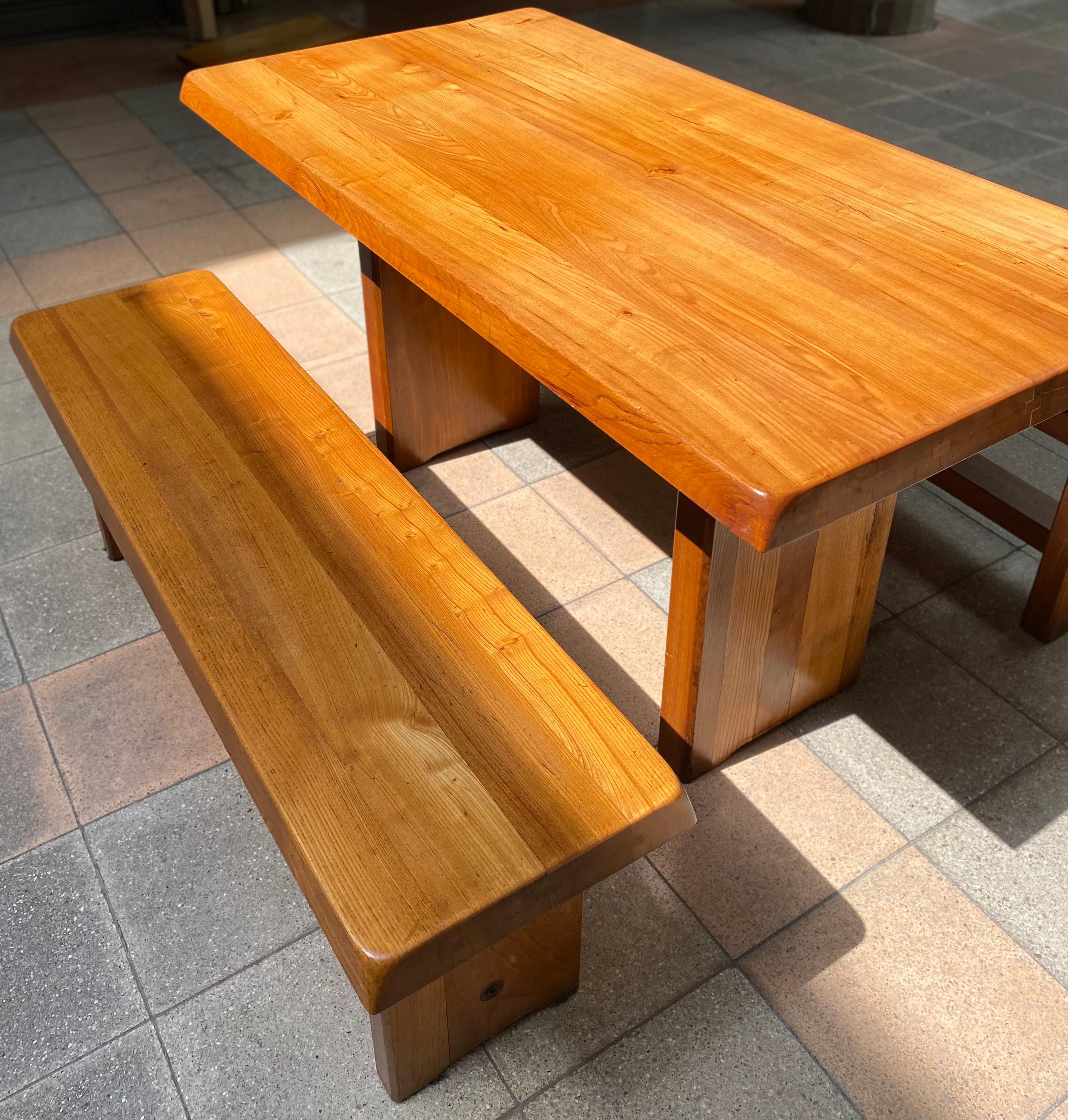 Late 20th Century Pierre Chapo - T14a Table and Benches Set - circa 1970 For Sale