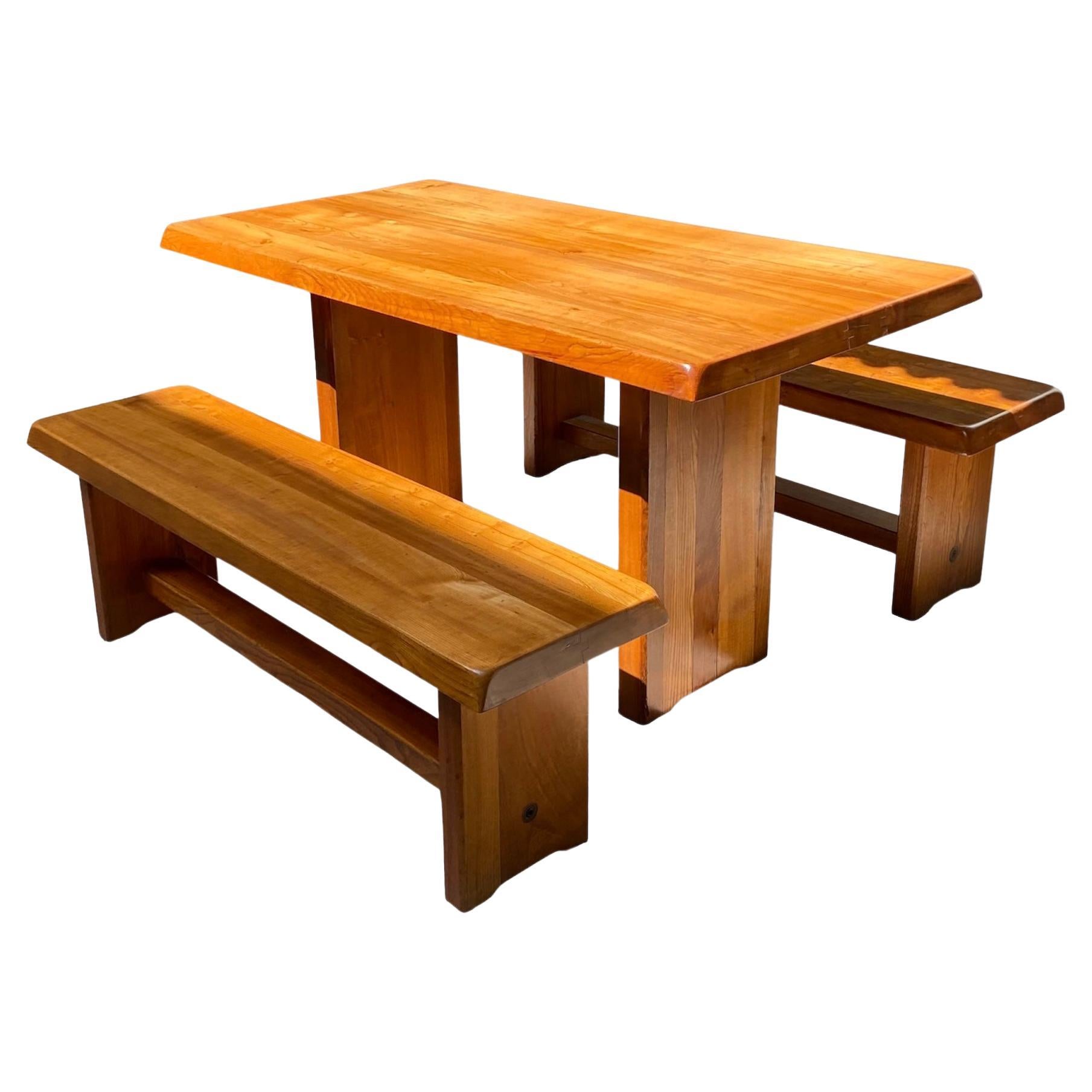 Pierre Chapo - T14a Table and Benches Set - circa 1970 For Sale