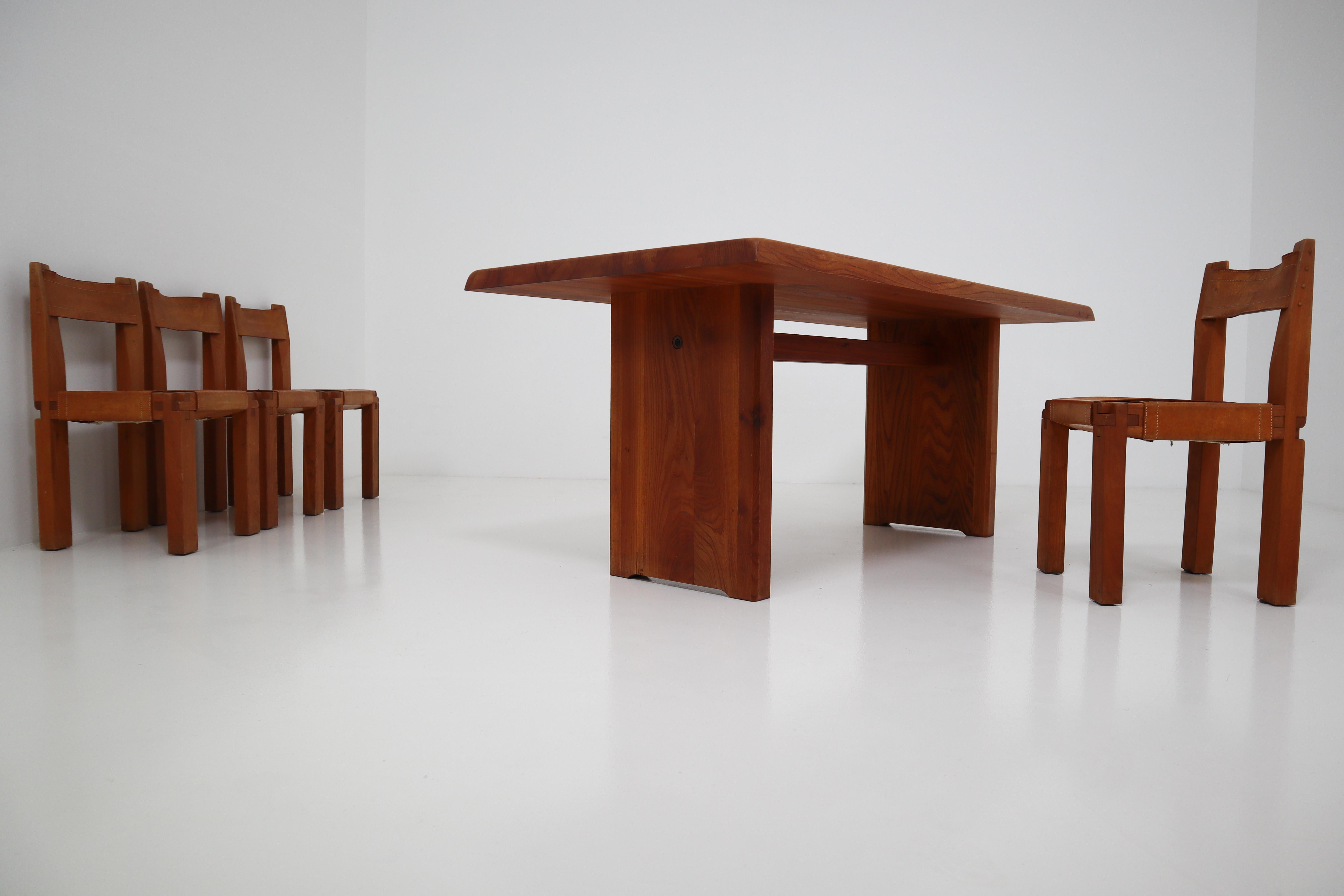 Pierre Chapo T14C Dining Table in Solid Elm, France, 1960s 1