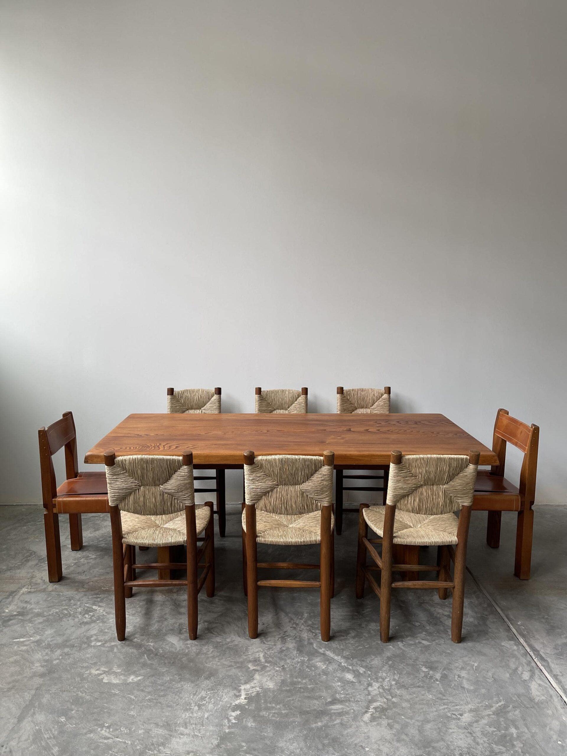 French Pierre Chapo T14C Dining Table w/ Rare D08 Extensions For Sale