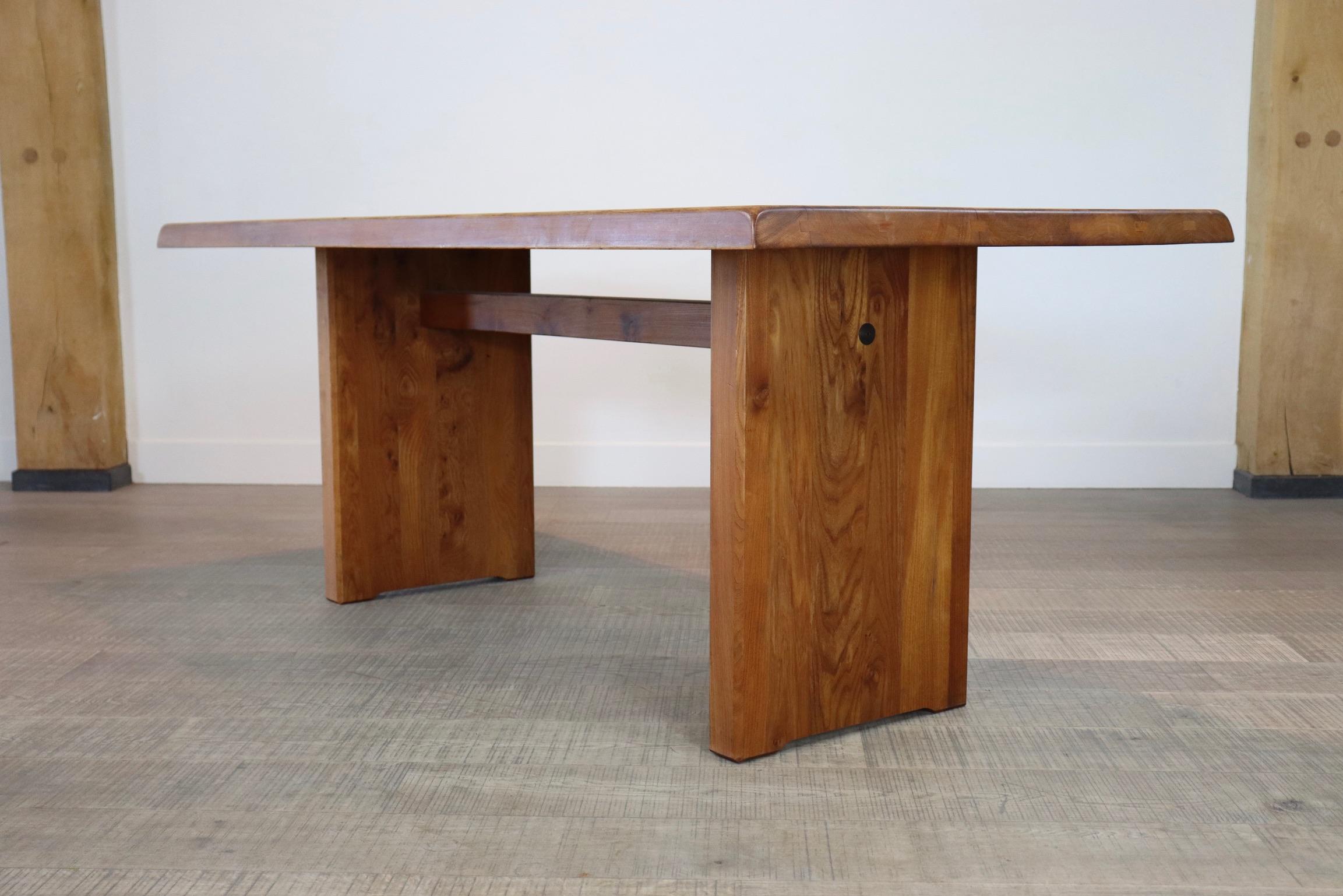 Pierre Chapo T14C Table and S11 Chairs Dining Set in Elm and Leather 6