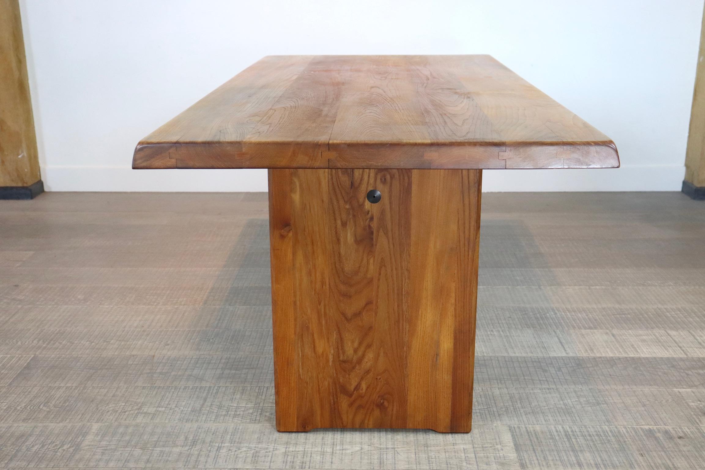 Pierre Chapo T14C Table and S11 Chairs Dining Set in Elm and Leather 7