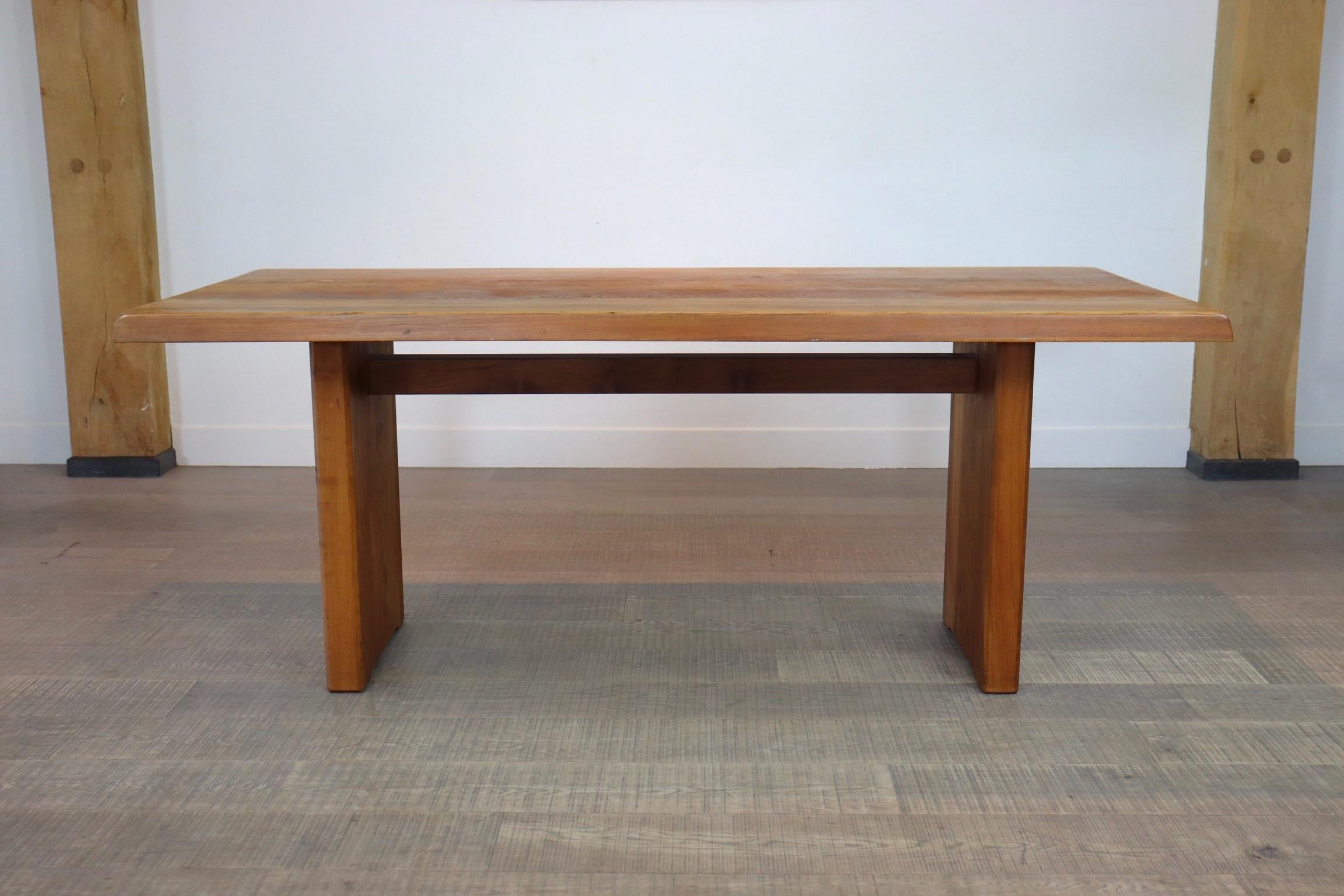 Pierre Chapo T14C Table and S11 Chairs Dining Set in Elm and Leather 8