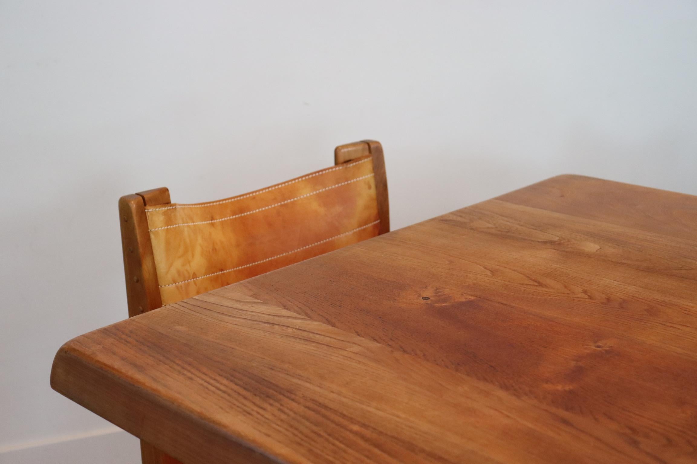 Pierre Chapo T14C Table and S11 Chairs Dining Set in Elm and Leather 1