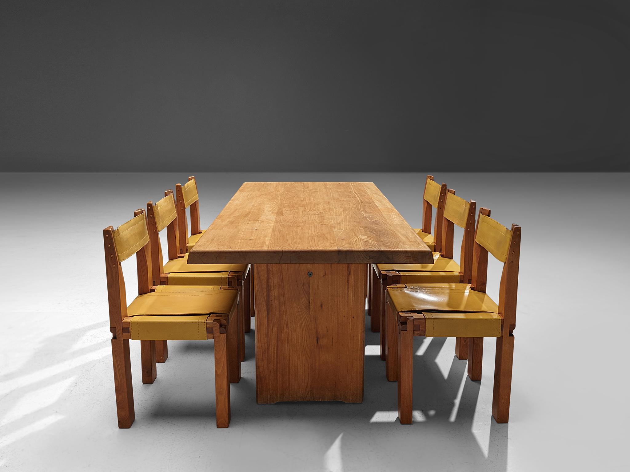 Pierre Chapo T14C Table and S11 Chairs Dining Set in Elm and Leather 3