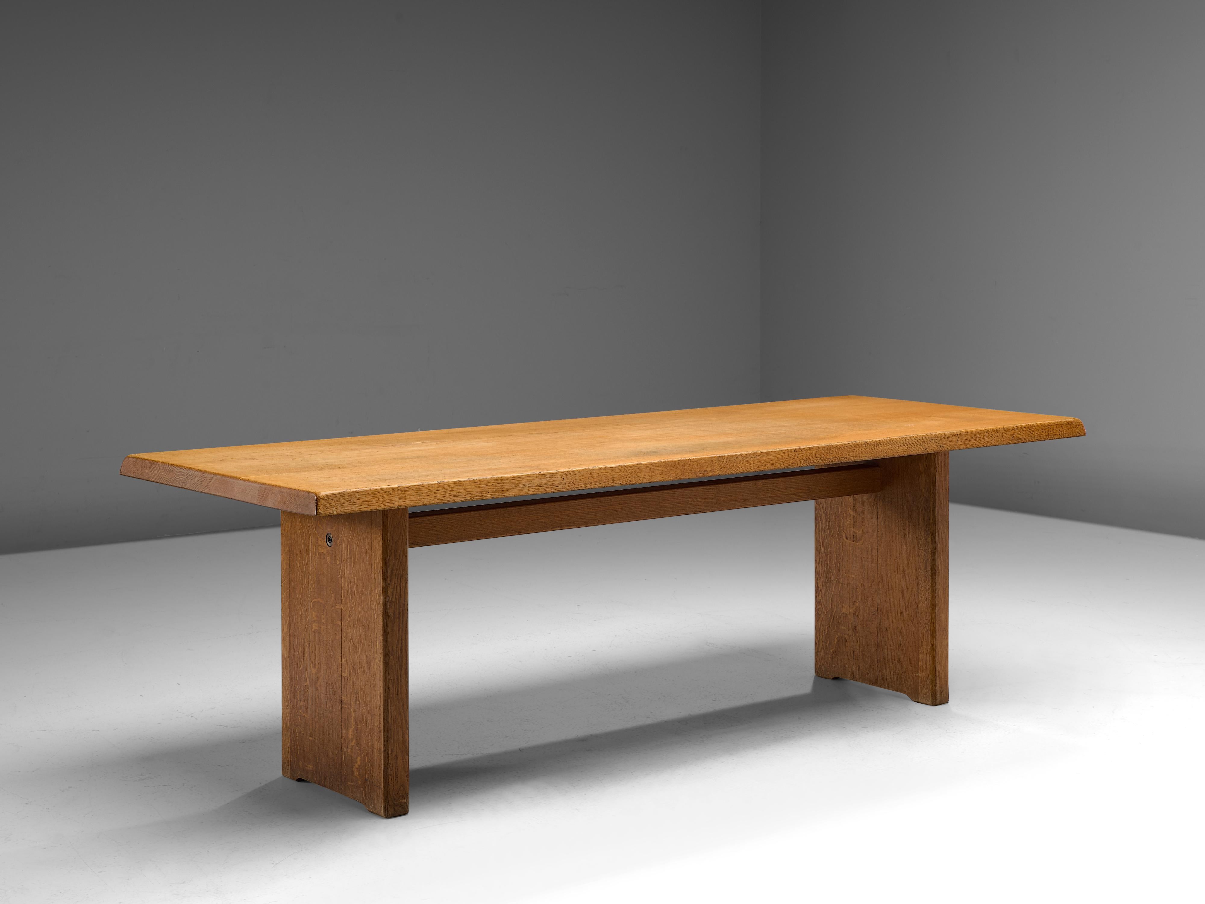 Late 20th Century Pierre Chapo 'T14D' Dining Table in Solid Oak