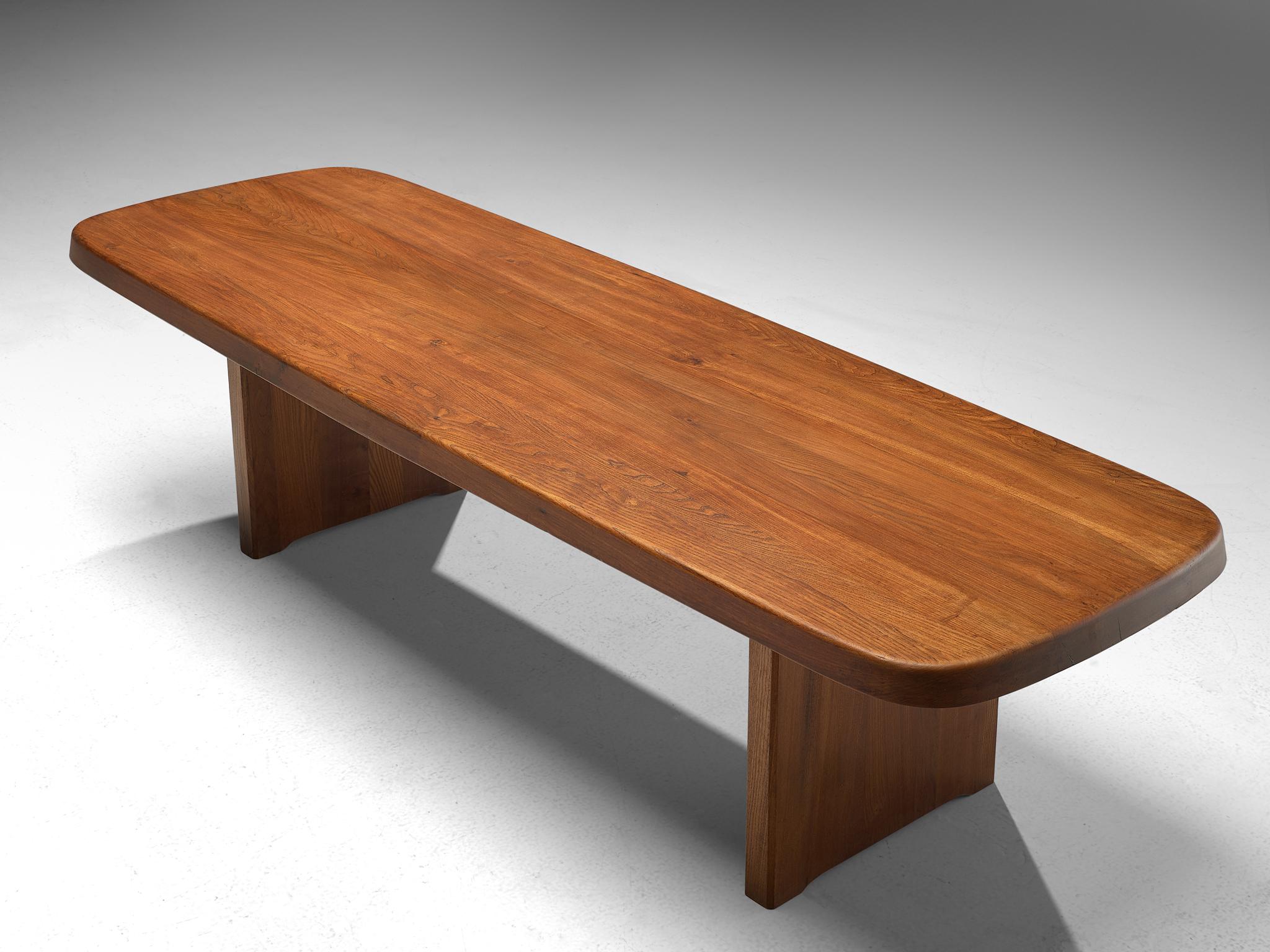 Pierre Chapo T20A Dining Table in Solid Elm In Good Condition In Waalwijk, NL