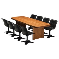 Pierre Chapo T20A Dining Table with Set of Eight Yrjö Kukkapuro Chairs 